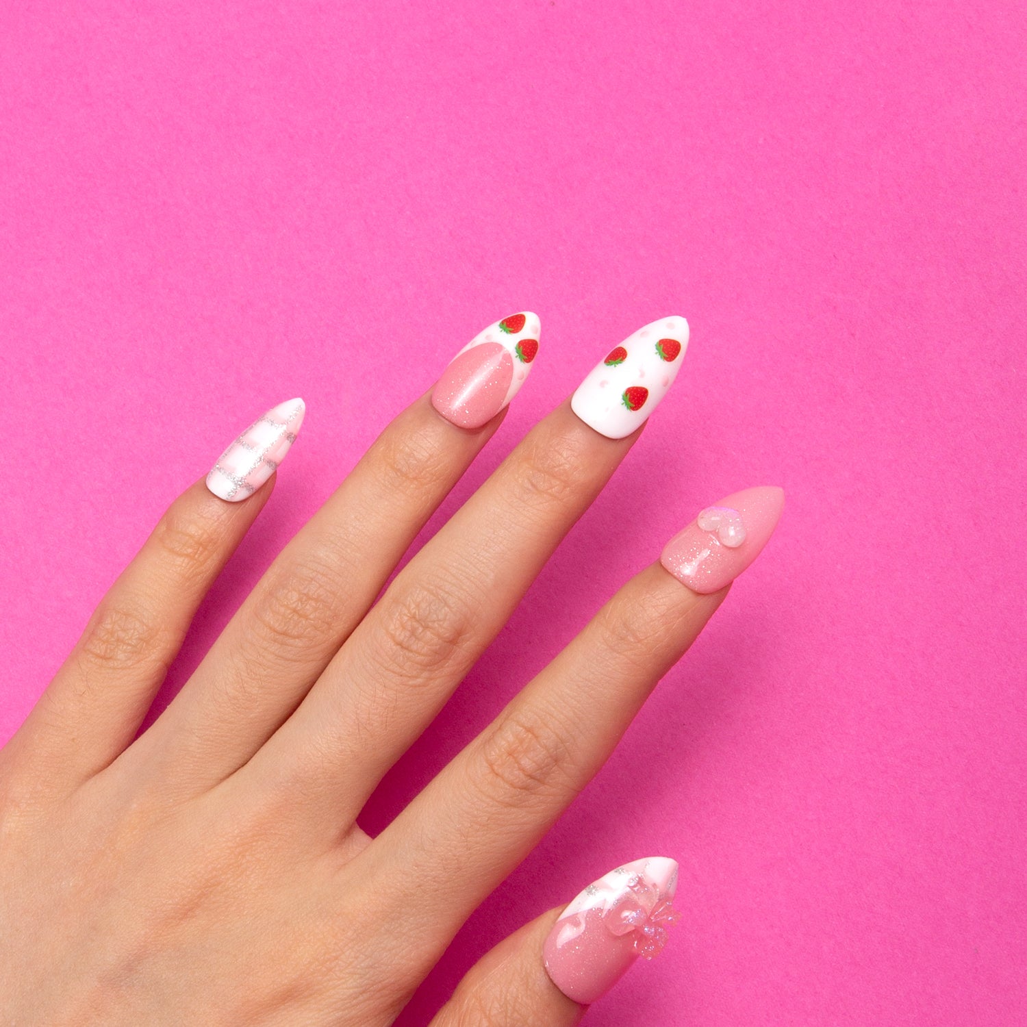 Strawberry Mousse Handmade Almond Nails H286 RTS