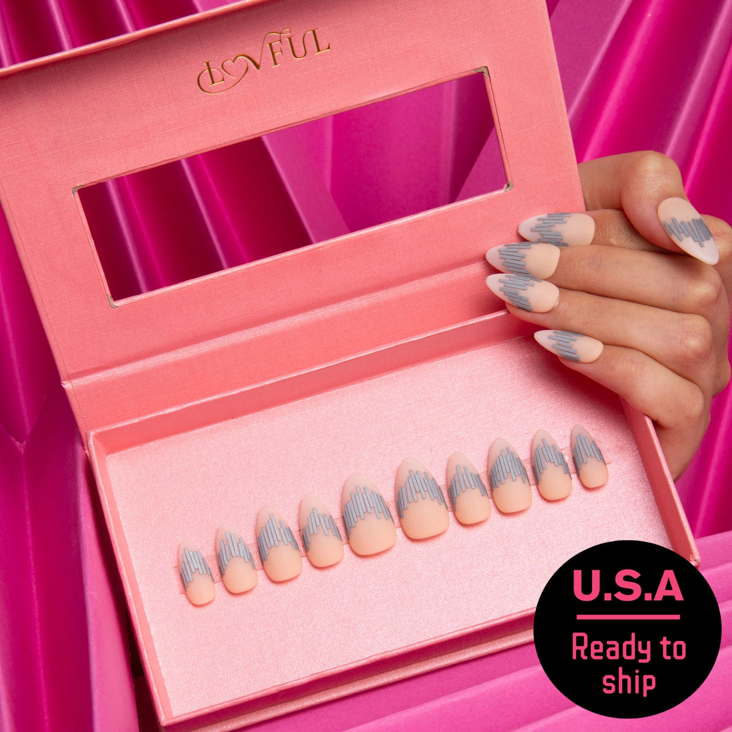 Rhythm Field Reflective Strip Handmade Almond Nails H288 RTS