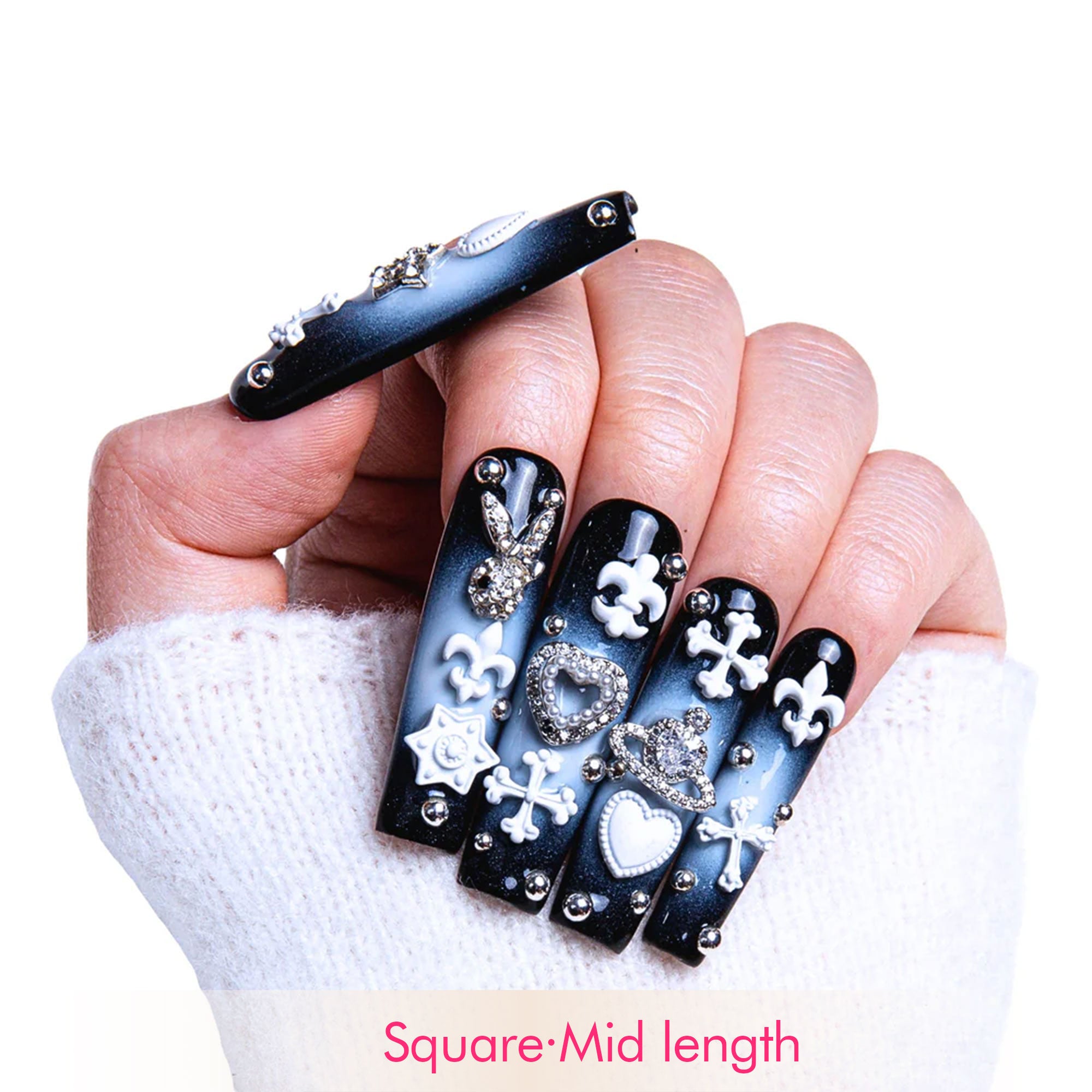 Grey Atomic Handmade Nails H297
