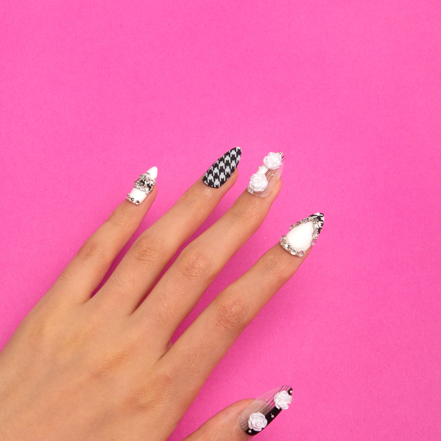 Houndstooth Handmade Almond Nails H30 RTS