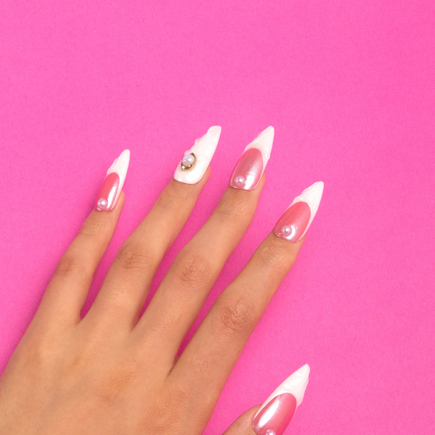 The White Handmade Stiletto Nails H306 RTS