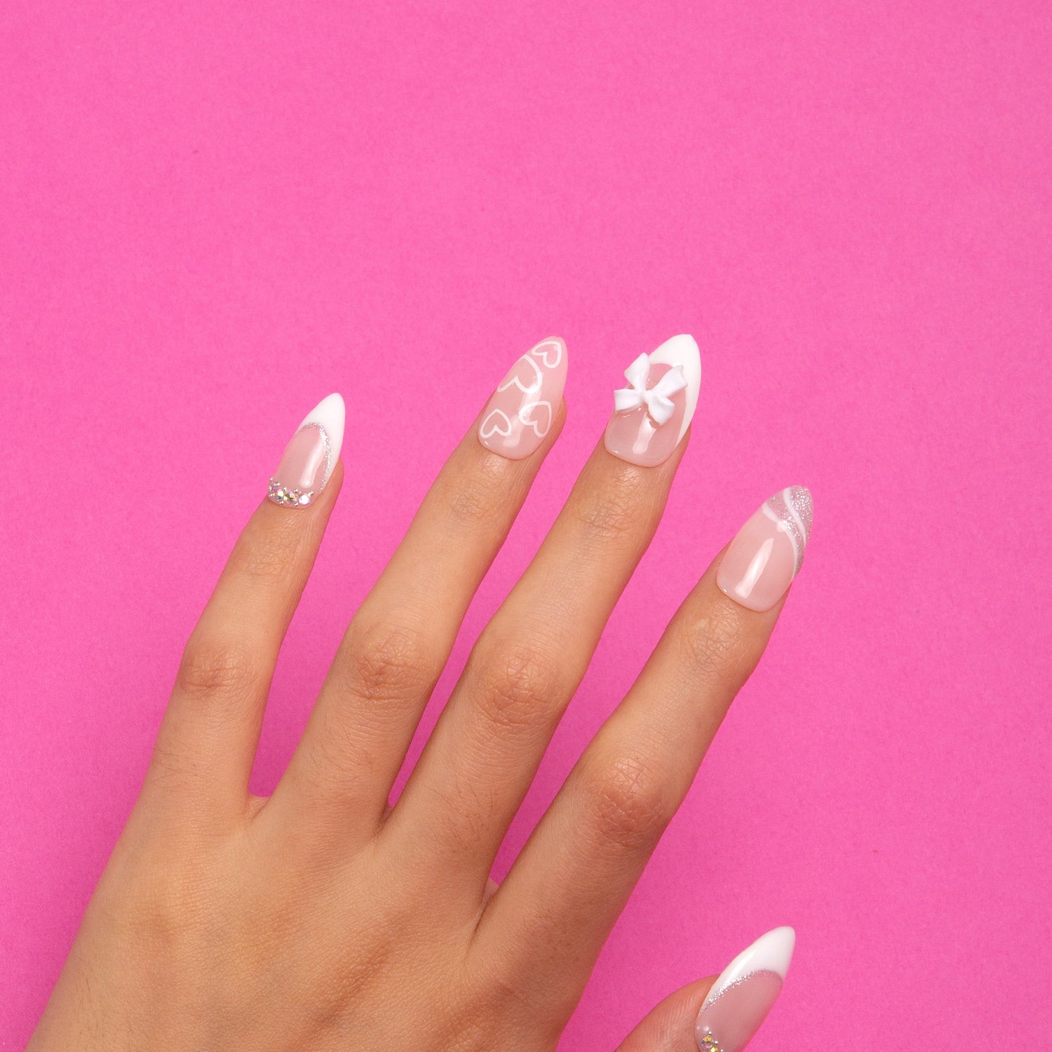 Silver Blanc Handmade Almond Nails H309 RTS