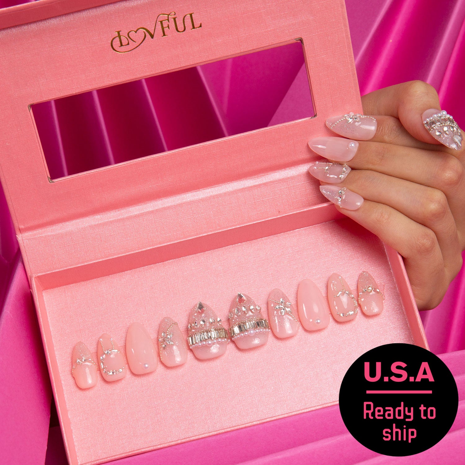 Chandelier Handmade Almond Nails H311 RTS