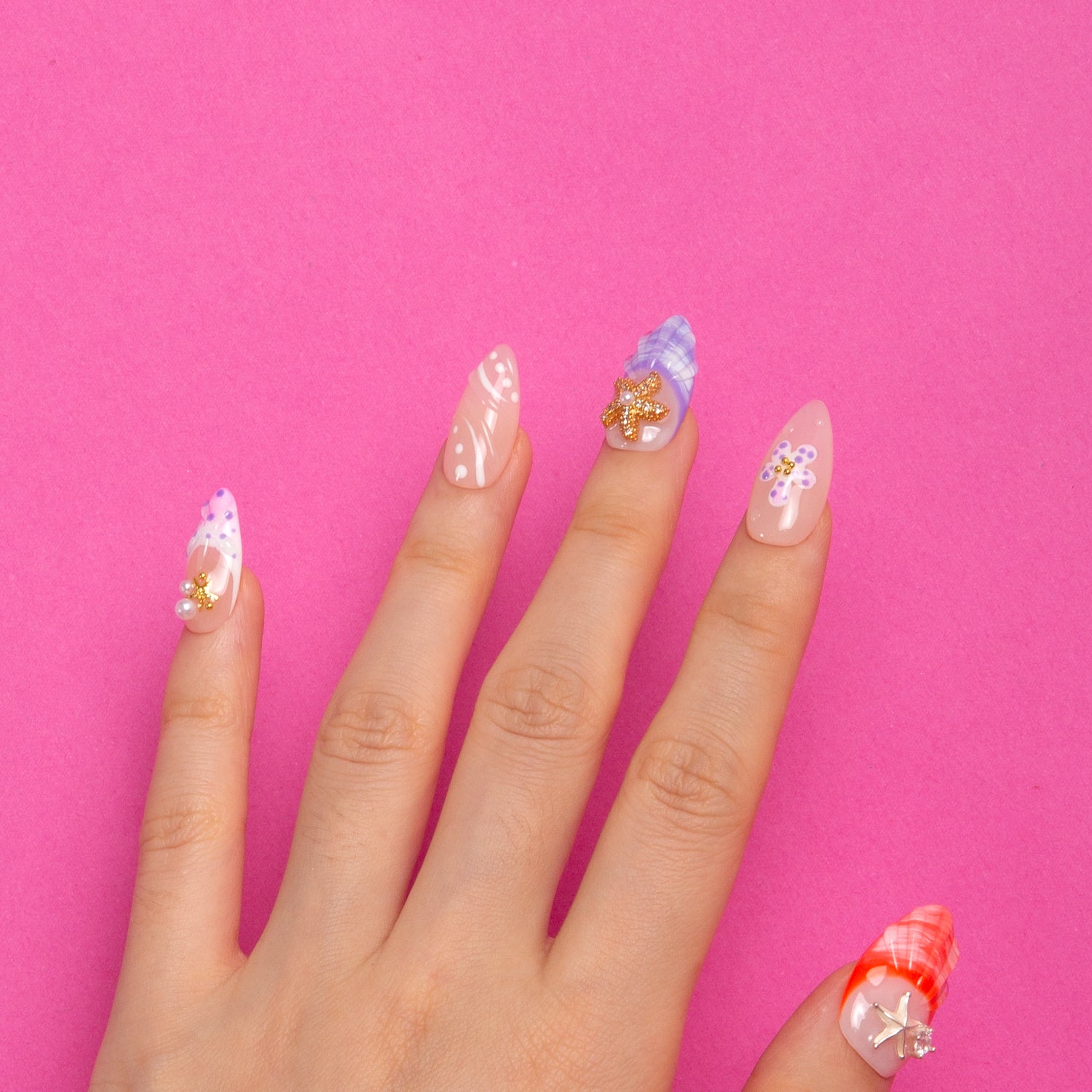 Coastal Sparkle Handmade Almond Nails H320 RTS