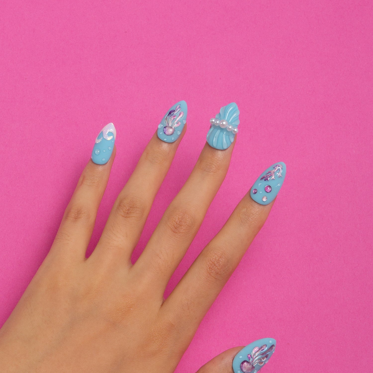 Coral Rhapsody Handmade Almond Nails H323 RTS