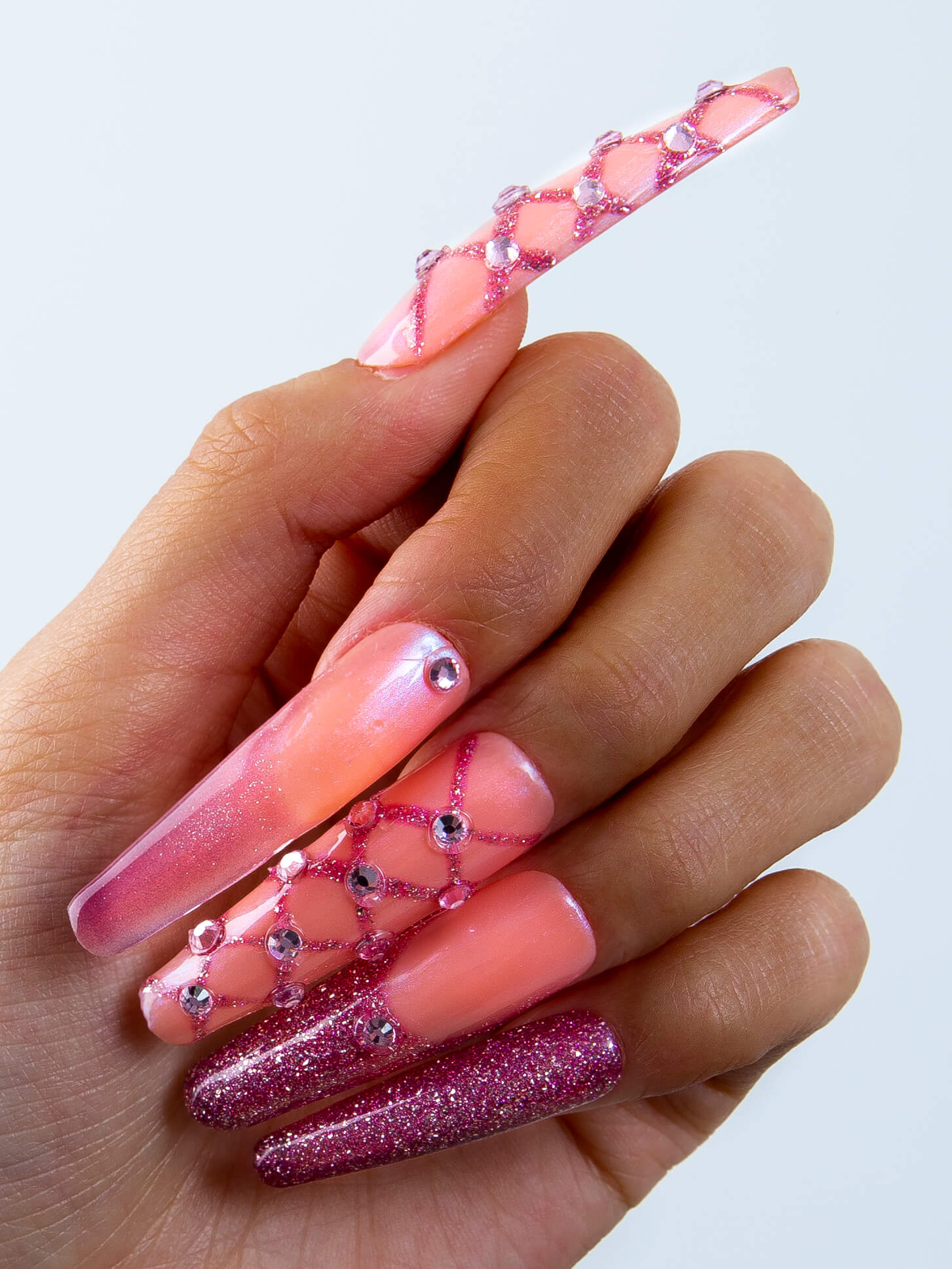 Pink Mermaid Handmade Nails 24pcs H33