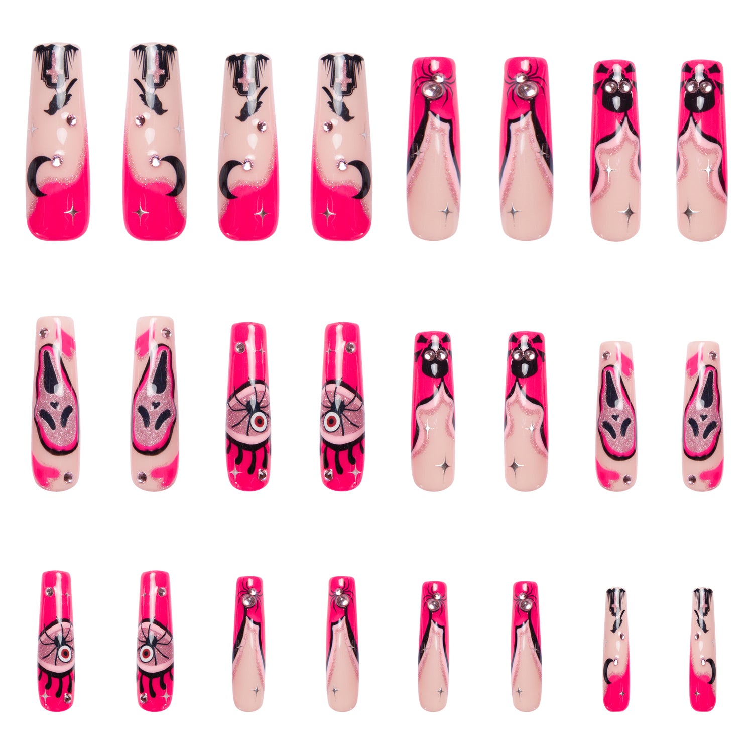 Pink Scream Handmade Nails GLOW IN THE DARK 24pcs H338