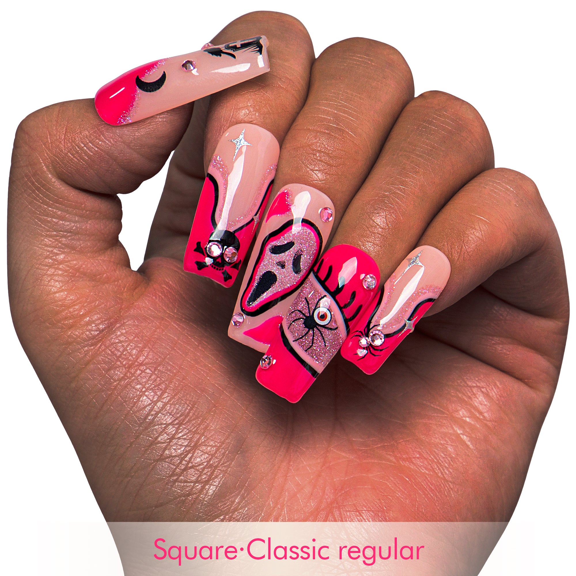 Pink Scream Handmade Nails GLOW IN THE DARK H338