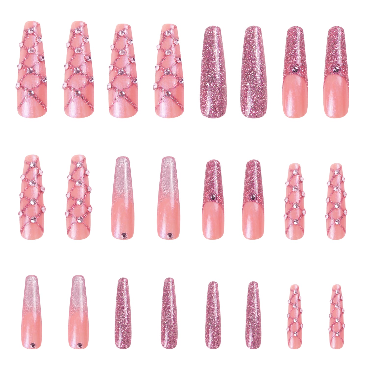 Pink Mermaid Handmade Nails 24pcs H33