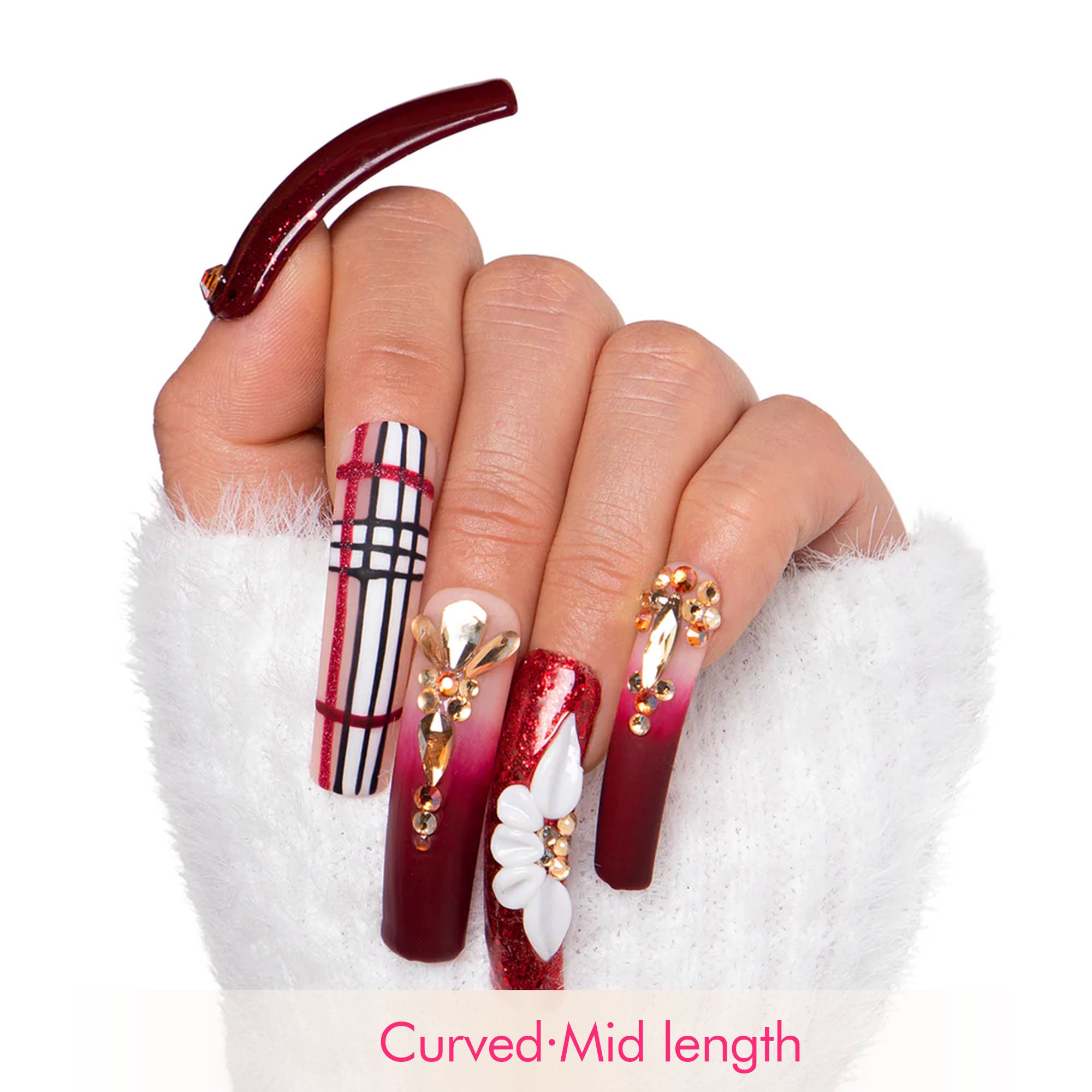 Crimson Charm Handmade Nails H345