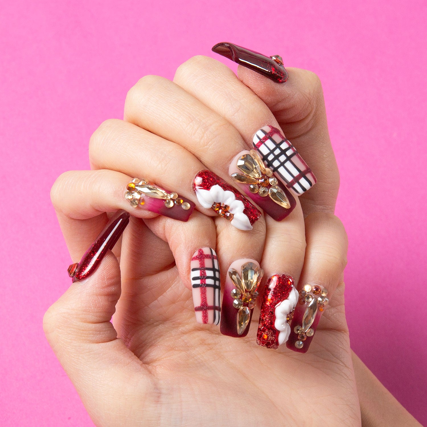 Crimson Charm Handmade Square Nails H345 RTS
