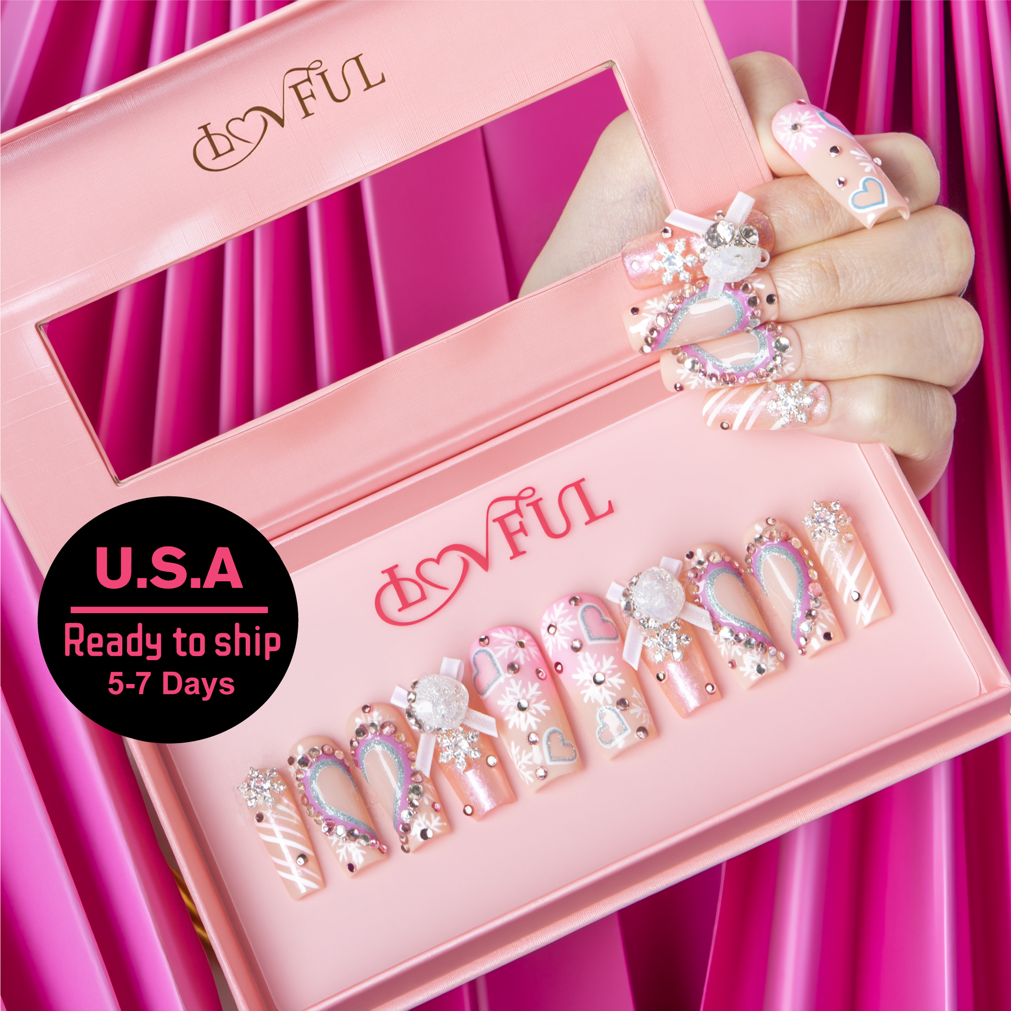 Winter Dreamscape Handmade Square Nails H352 RTS