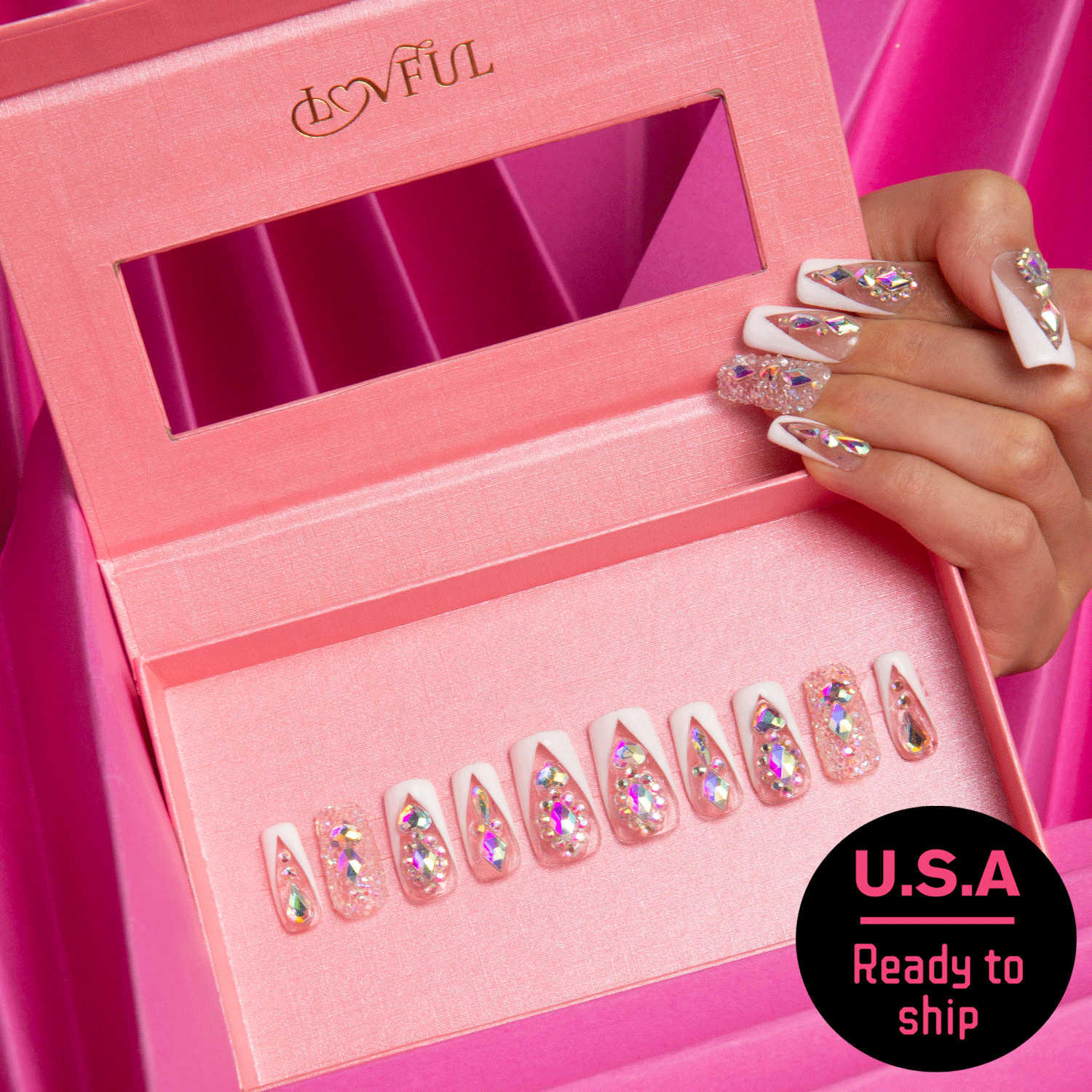 Aurora Light Square Press-On Nails - Ready to Ship - USA