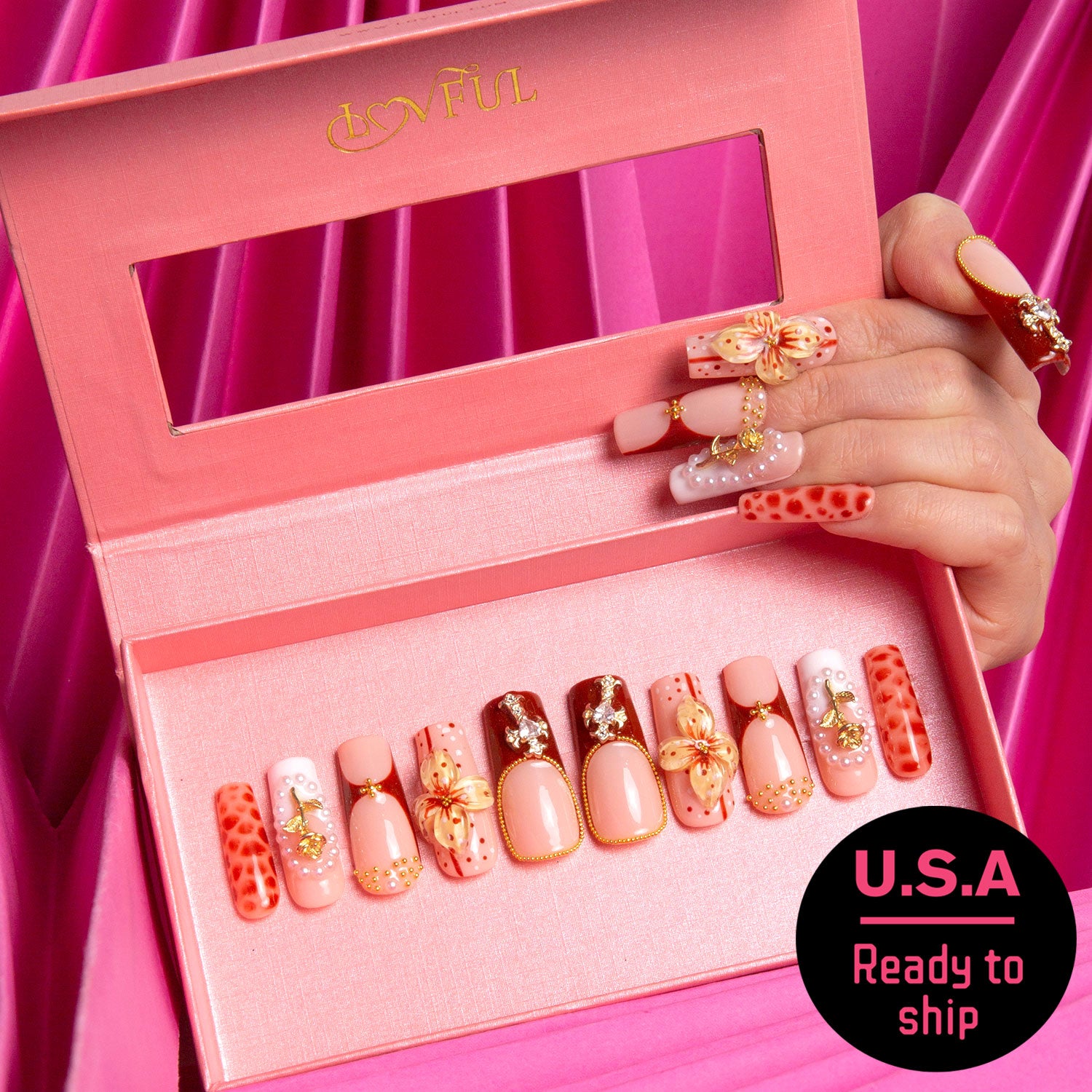 Vintage Boho Chic Handmade Square Nails H365 RTS