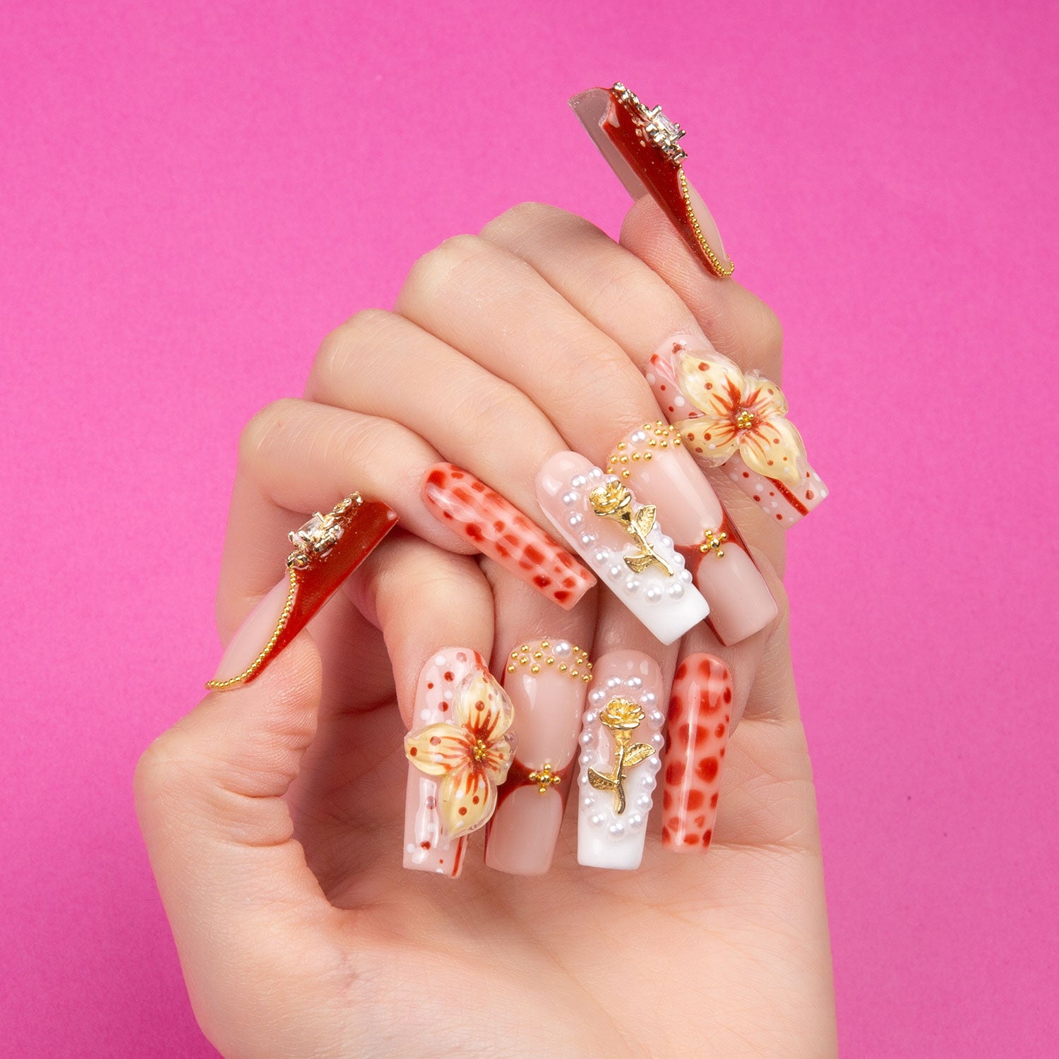 Vintage Boho Chic Handmade Square Nails H365 RTS
