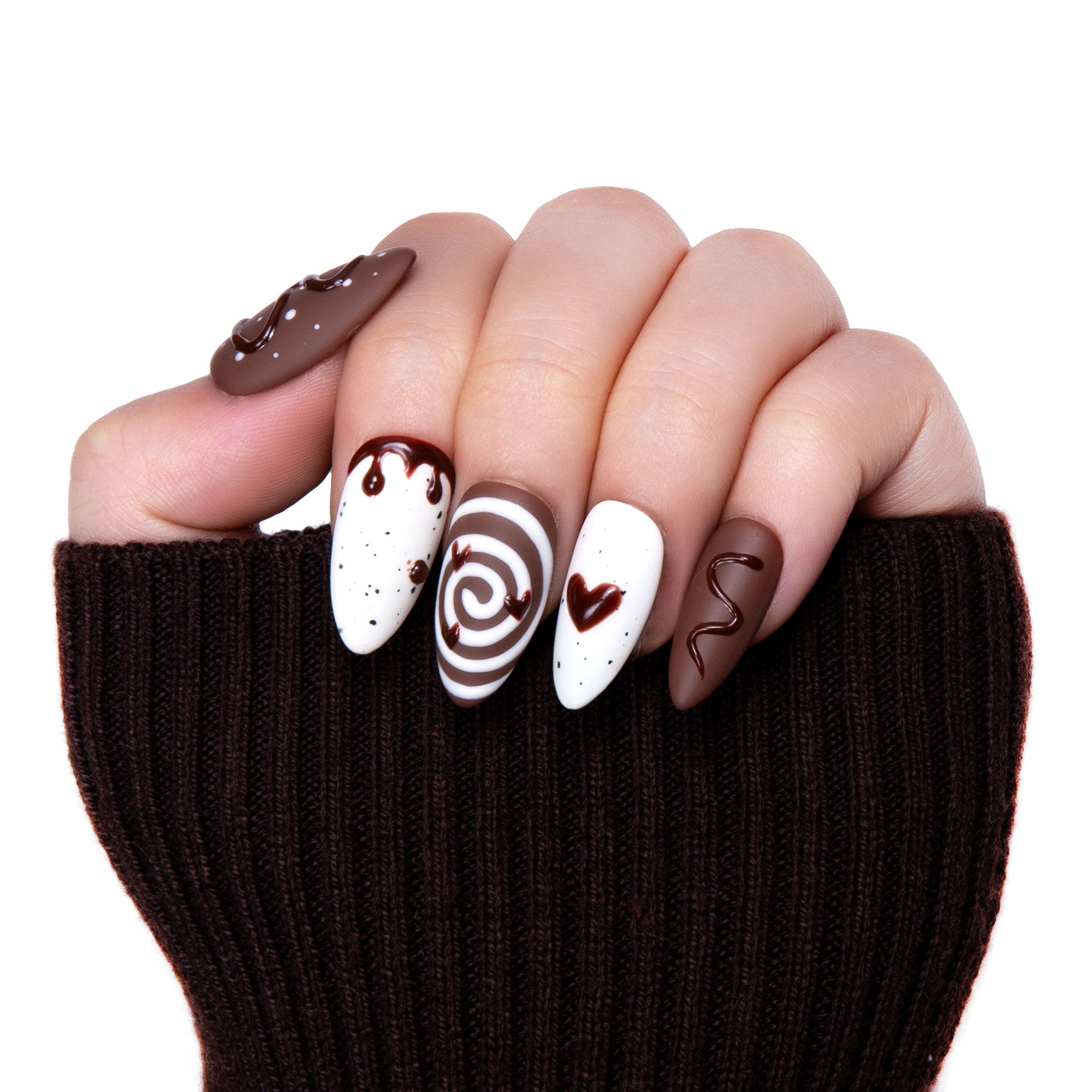 Cocoa Swirls Handmade Nails H369 RTS