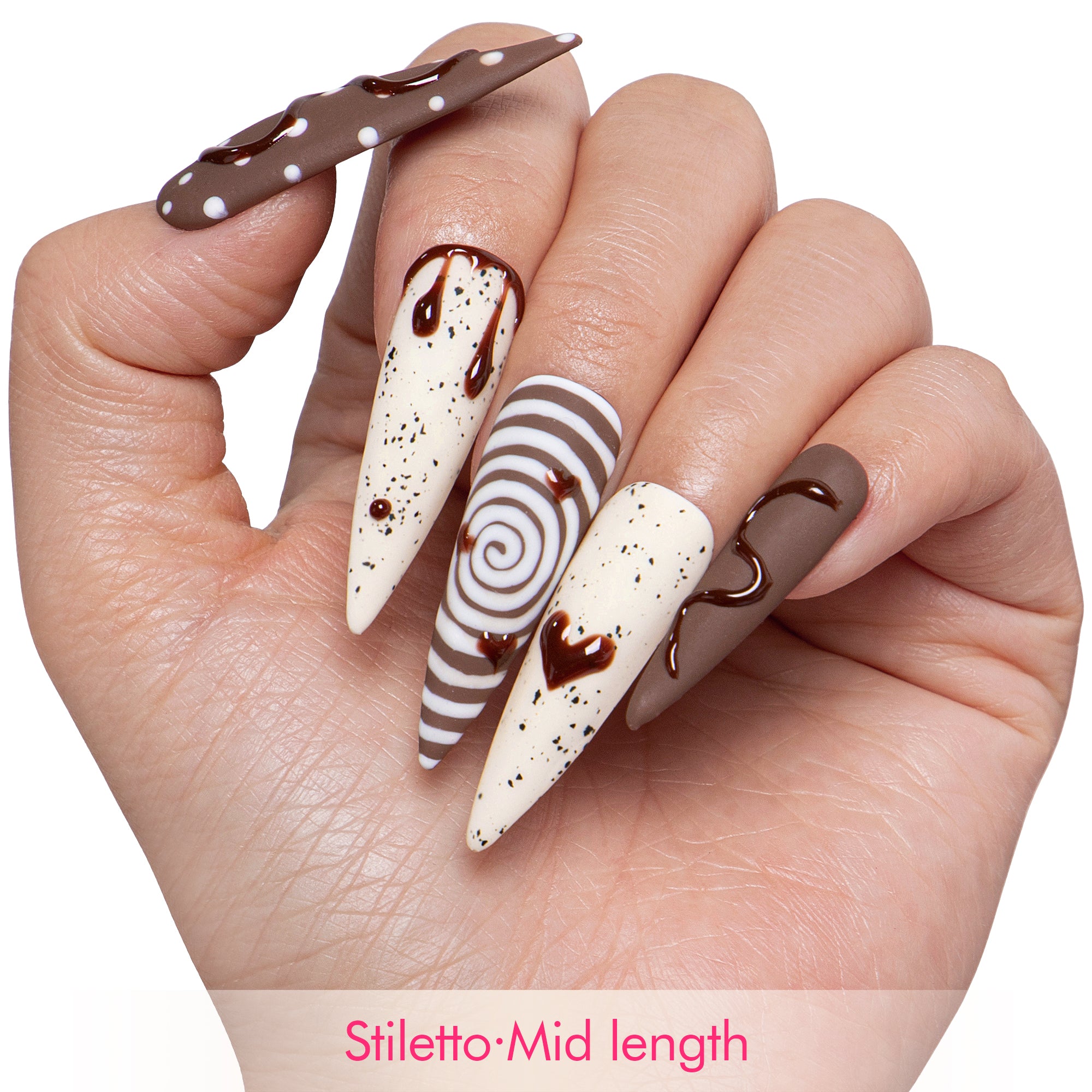 Cocoa Swirls Handmade Nails H369