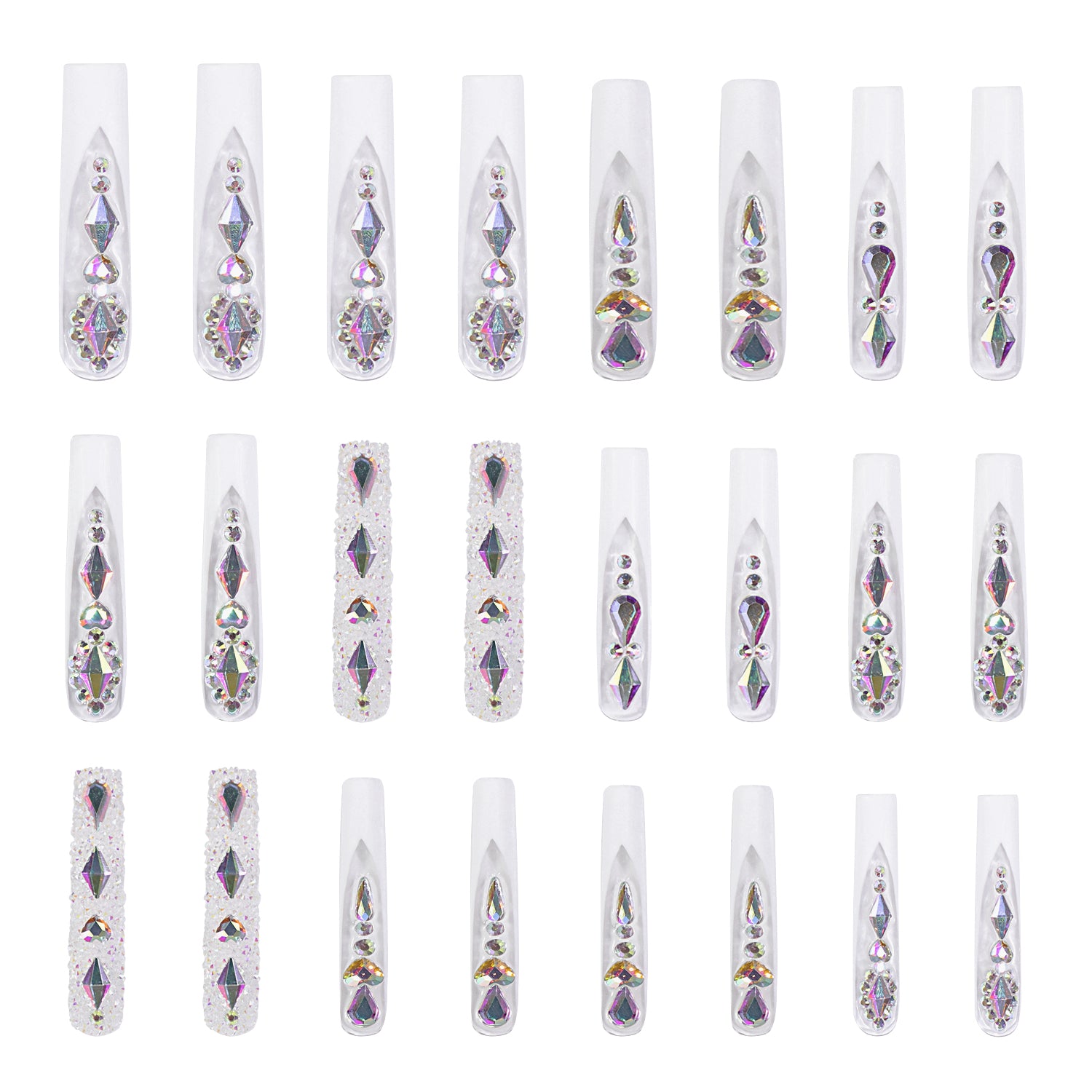 Aurora Light Press-on Nails, H36, iridescent gemstones and micro-diamonds