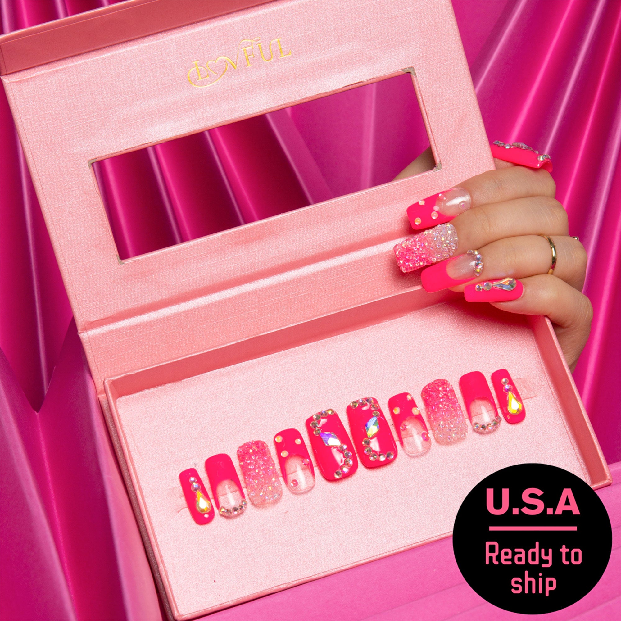 Pink Typhoon press on nails, square shape, USA ready to ship