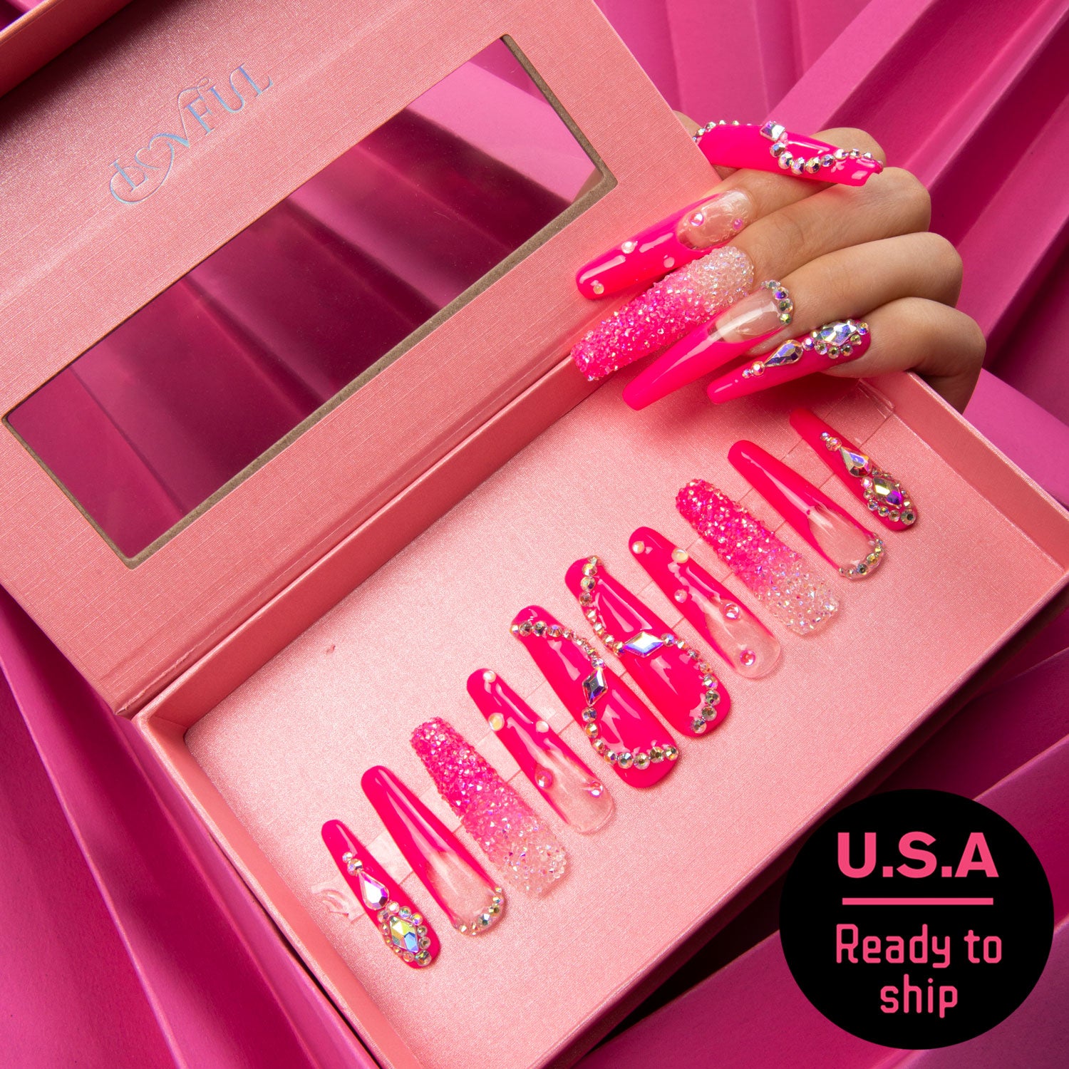 Pink Typhoon Handmade Coffin Nails H38 RTS