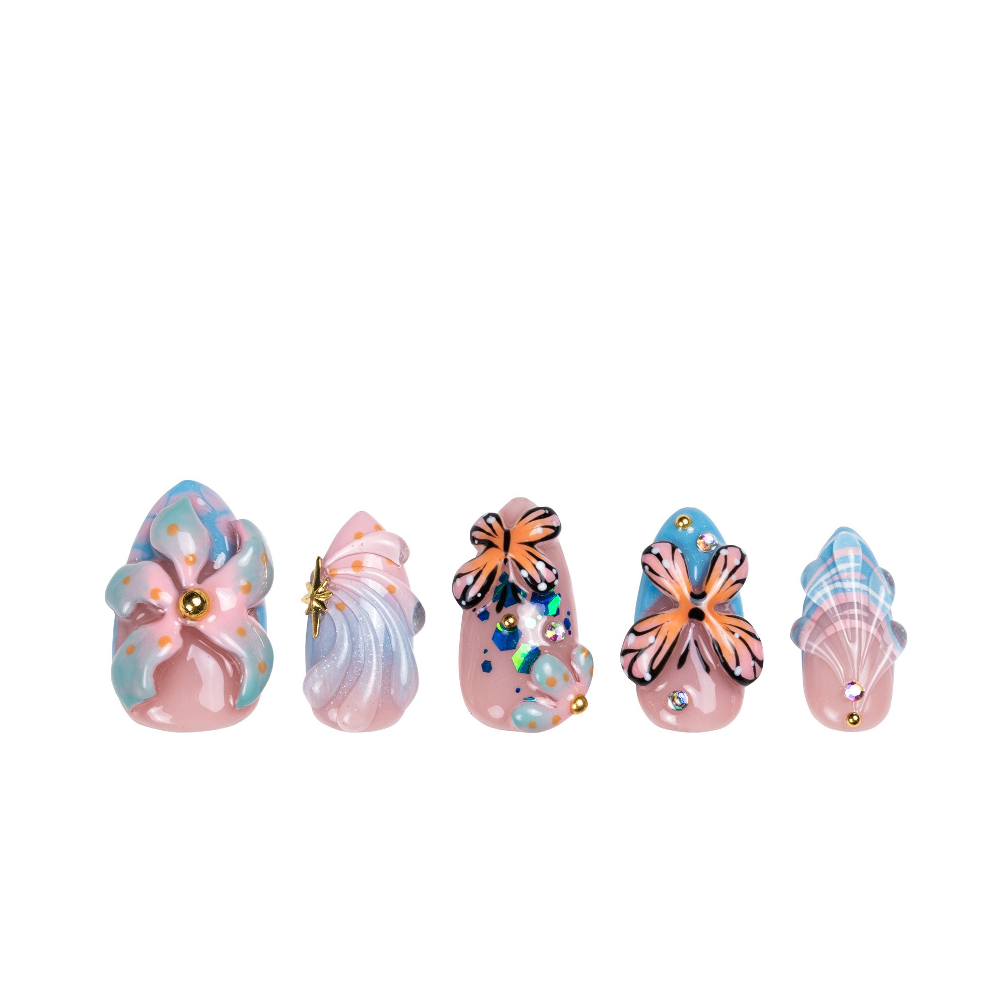 Wings of spring Handmade Almond Nails H394 RTS