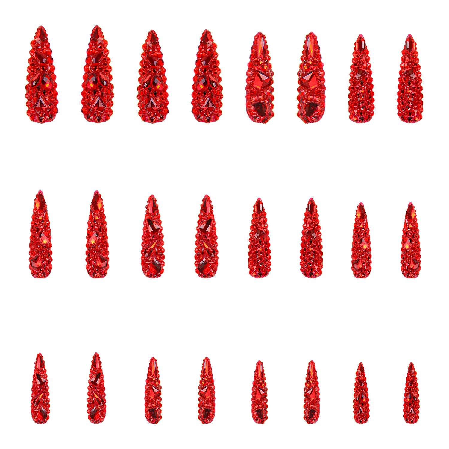 Flaming Sex Red Rhinestone Press-On Nails