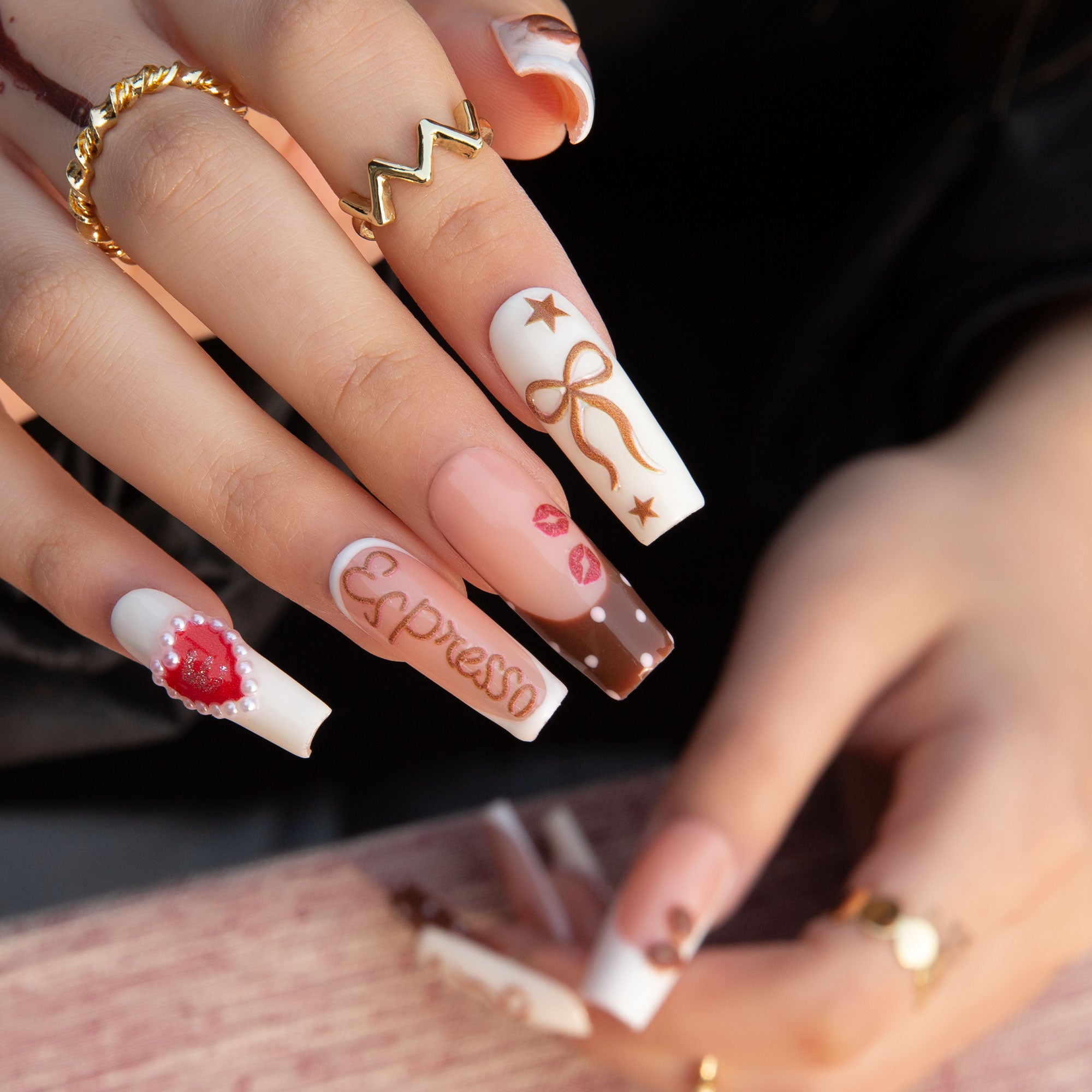 Sabrina’s Brown Sugar Shakin Espresso Handmade Nails H436