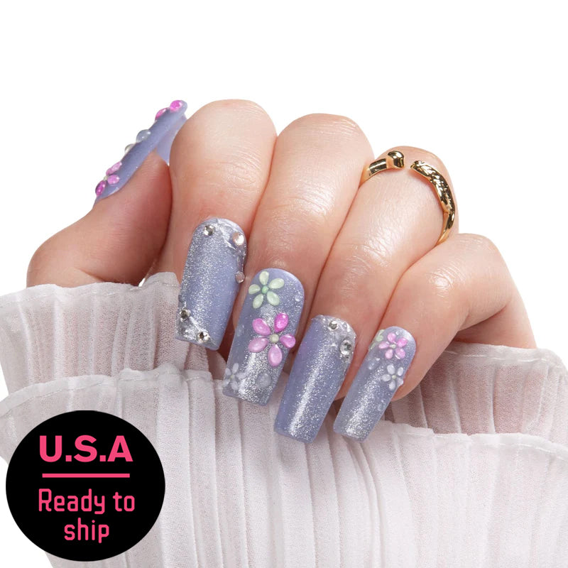 Misty Lilac Bloom Handmade Nails H439 RTS