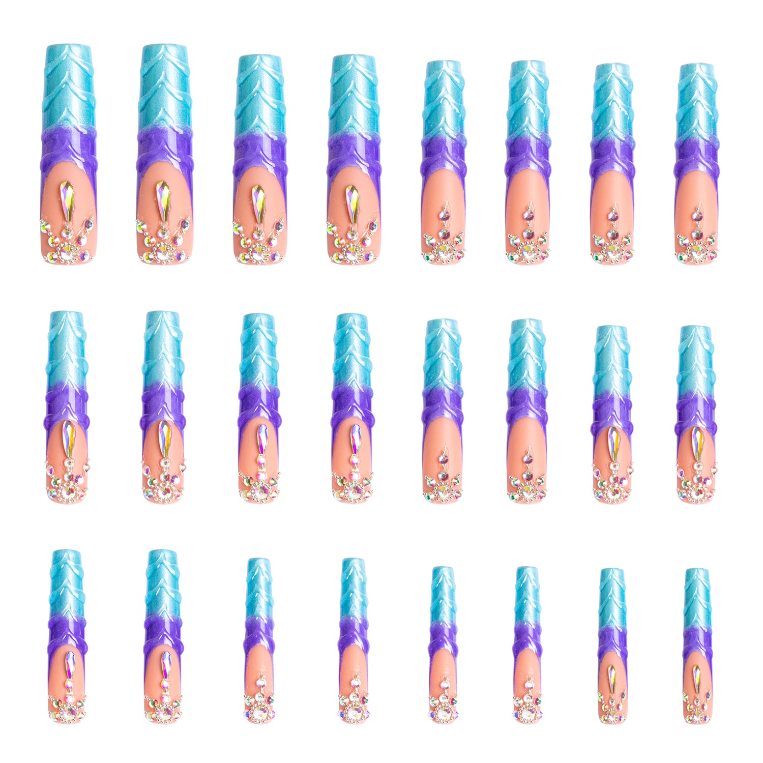 Mermaid Tail Handmade Nails 24pcs H44
