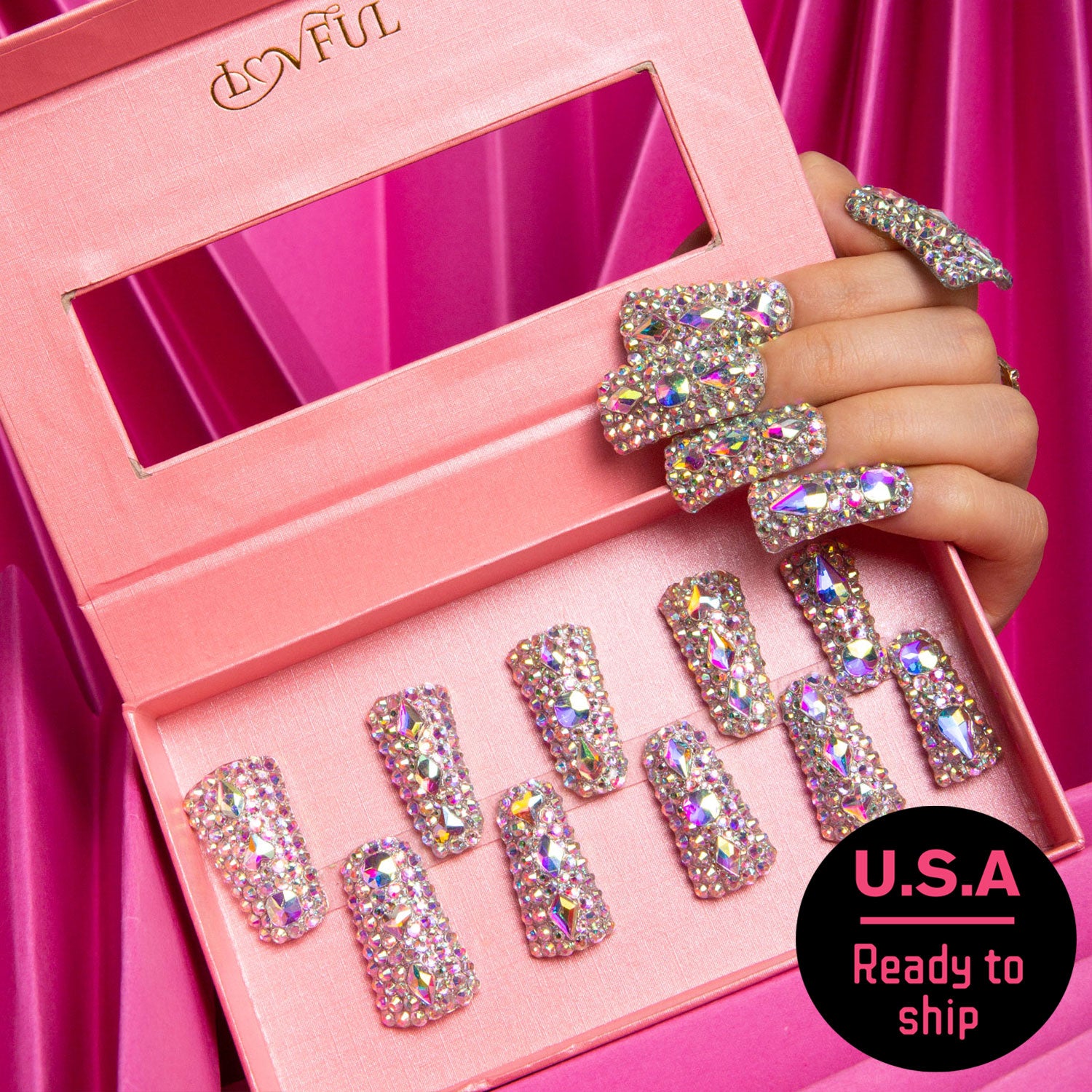 Eternal Stunning Rhinestone Handmade Duck Nails H46 RTS