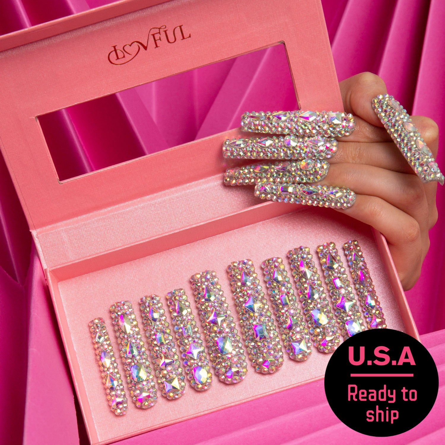 Eternal Stunning Rhinestone Square Nails - Ready to Ship