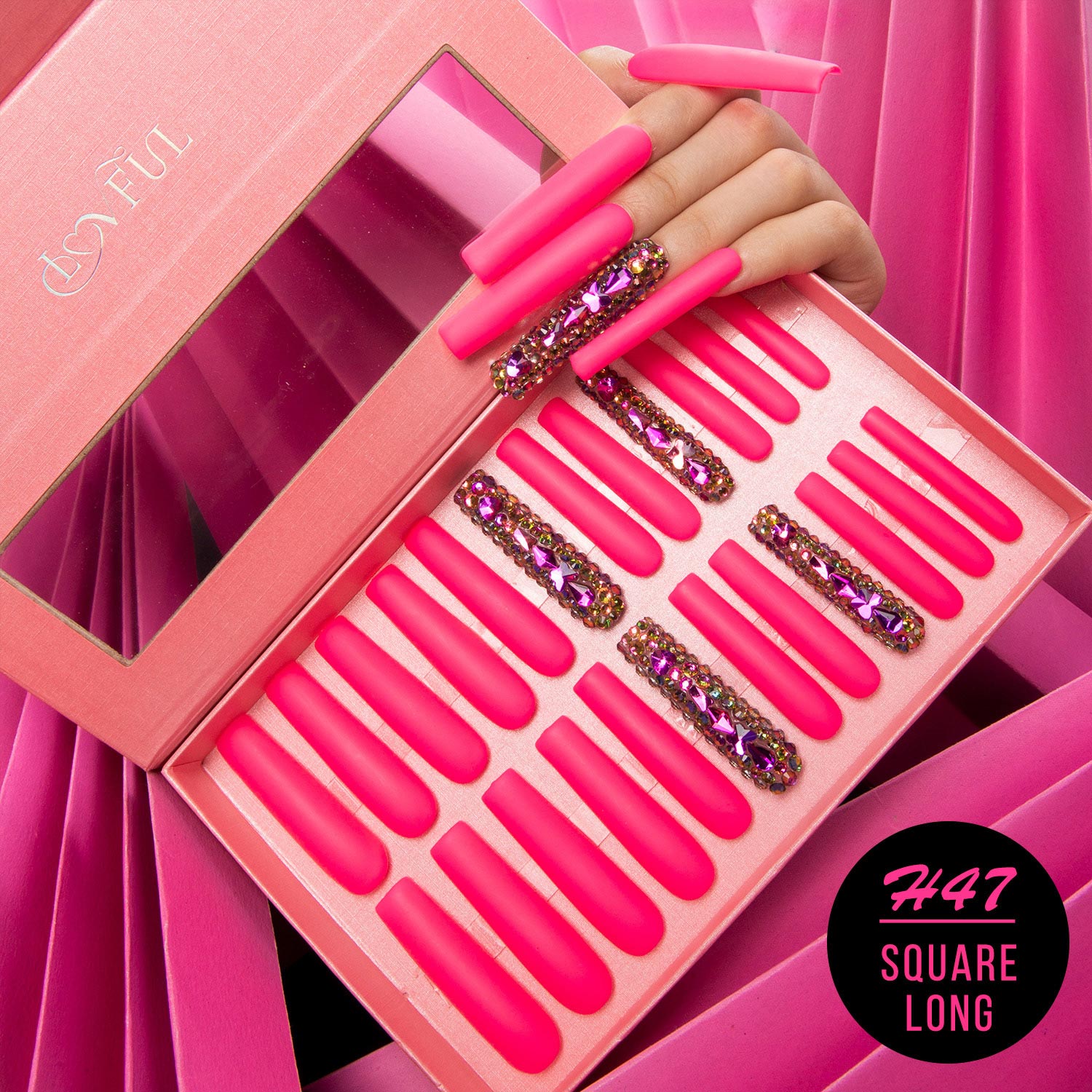 hot pink press on nail