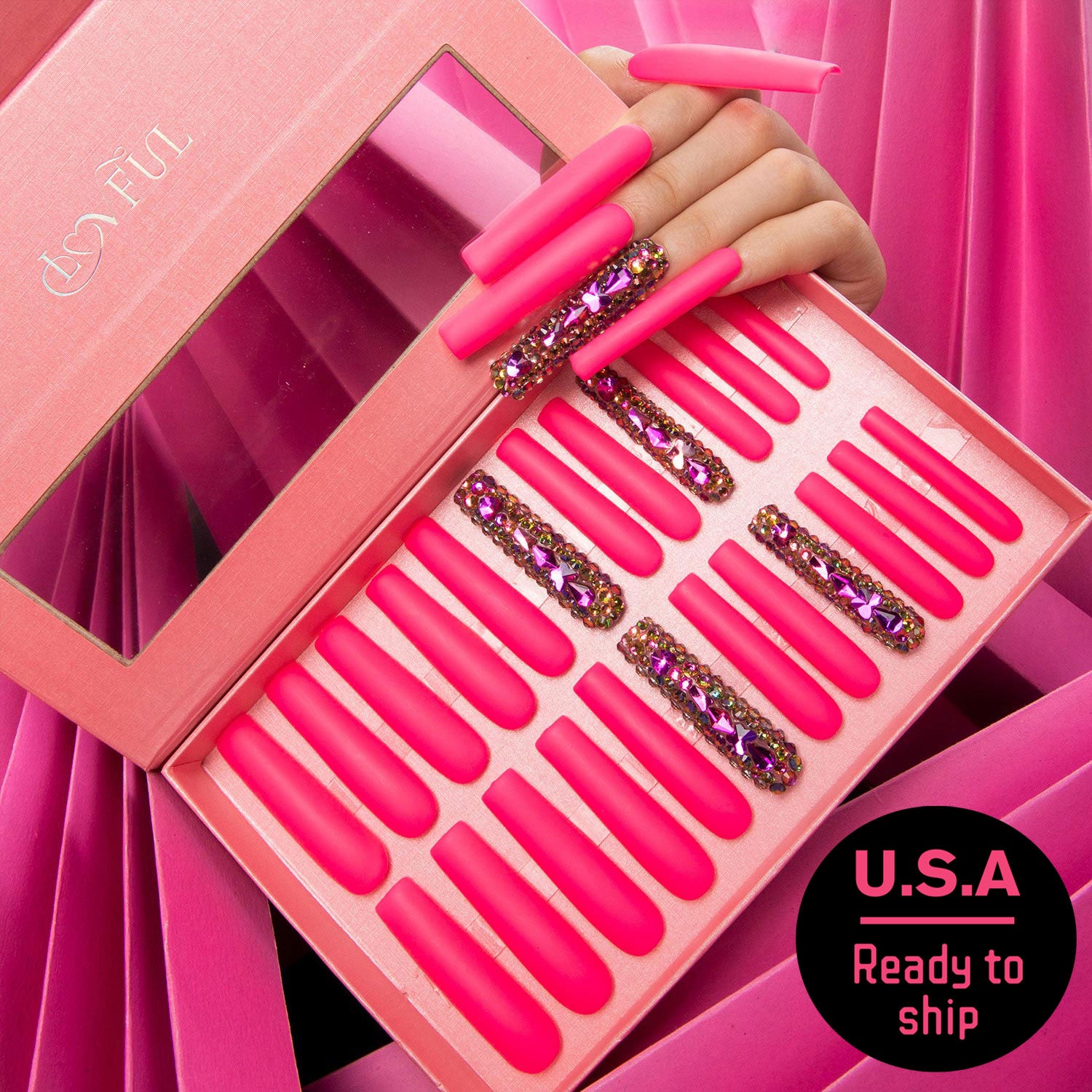 Barbie Mariposa Hot Pink Press On Nails - Ready to Ship