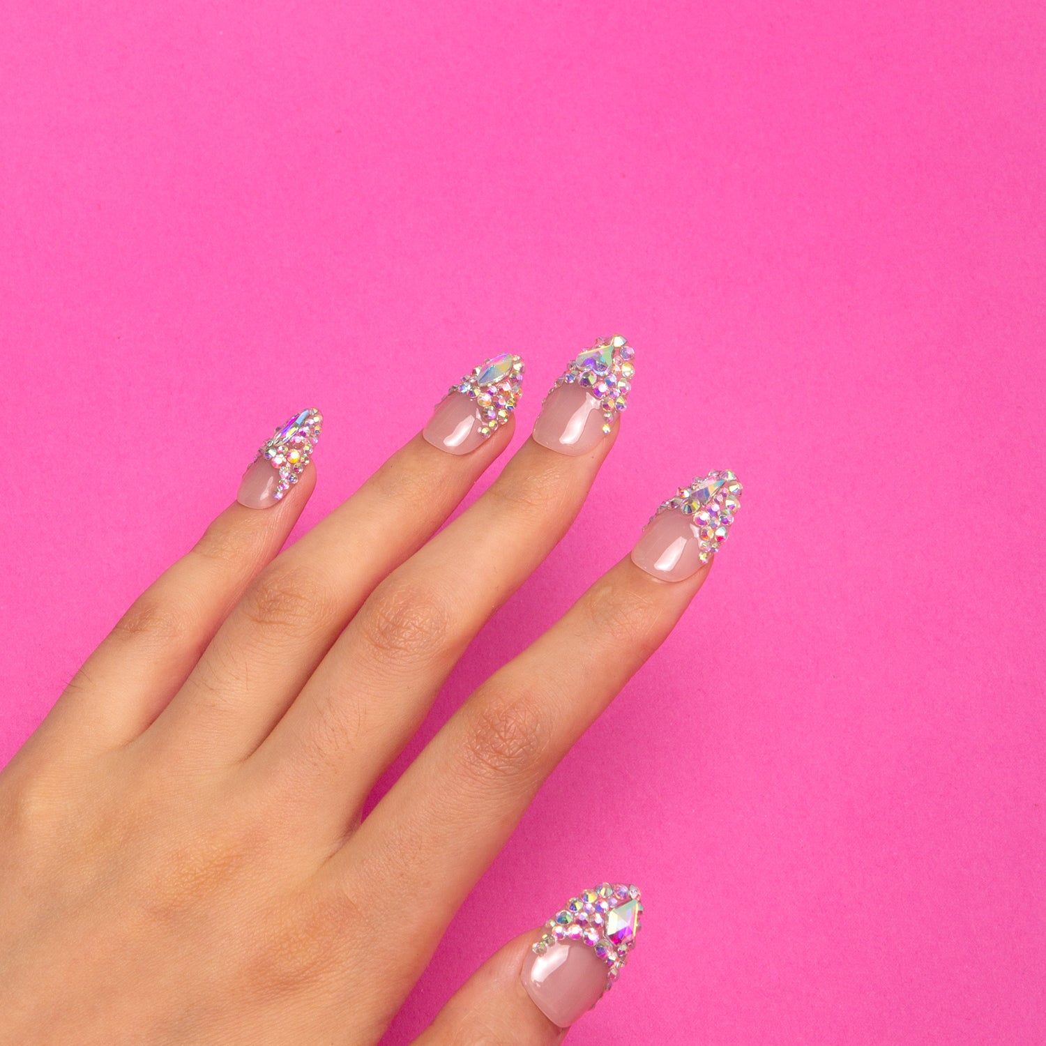 Angel's Tear Rhinestone Handmade Almond Nails H48 RTS