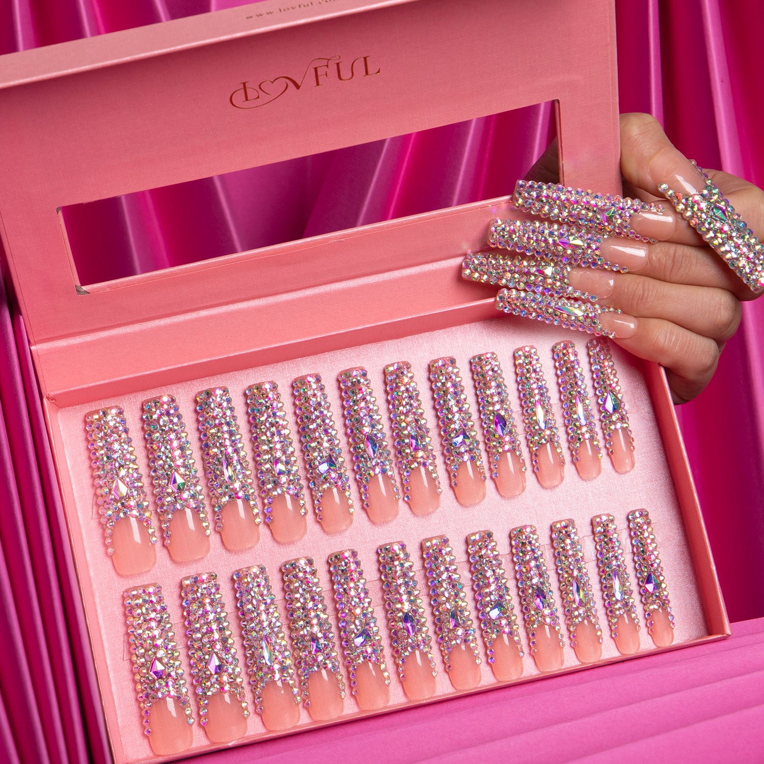 Angel's Tear Rhinestone Press-On Nails - 24pcs