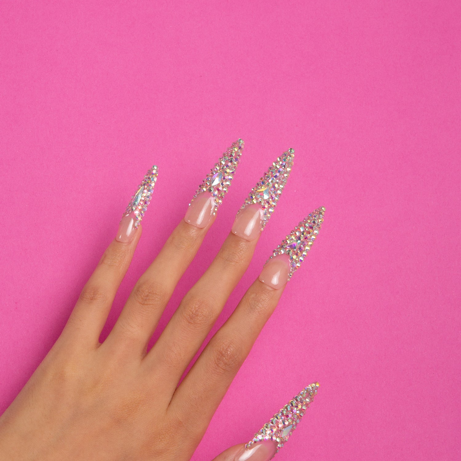 Angel's Tear stiletto press-on nails with rhinestone French tips