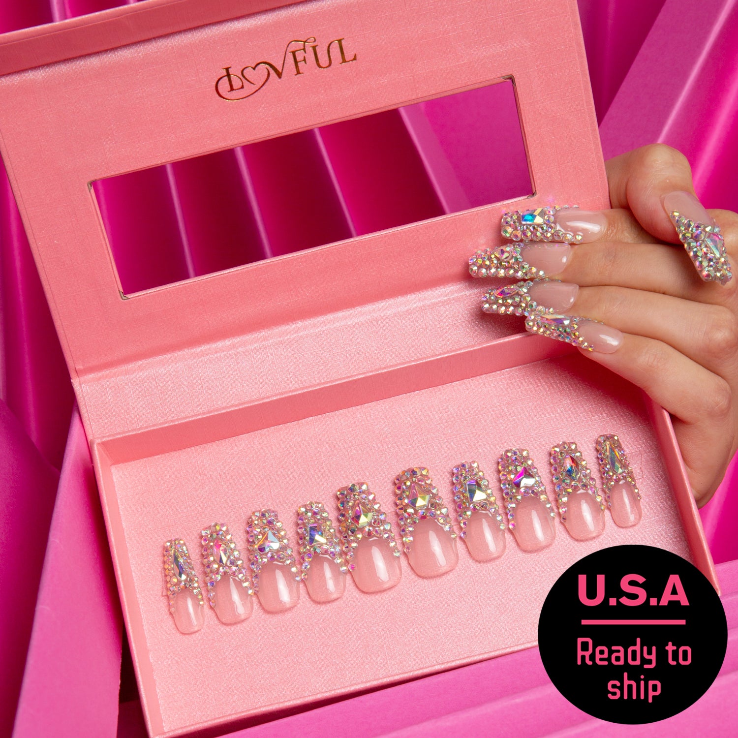 Angel's Tear Rhinestone Handmade Coffin Nails H48 RTS