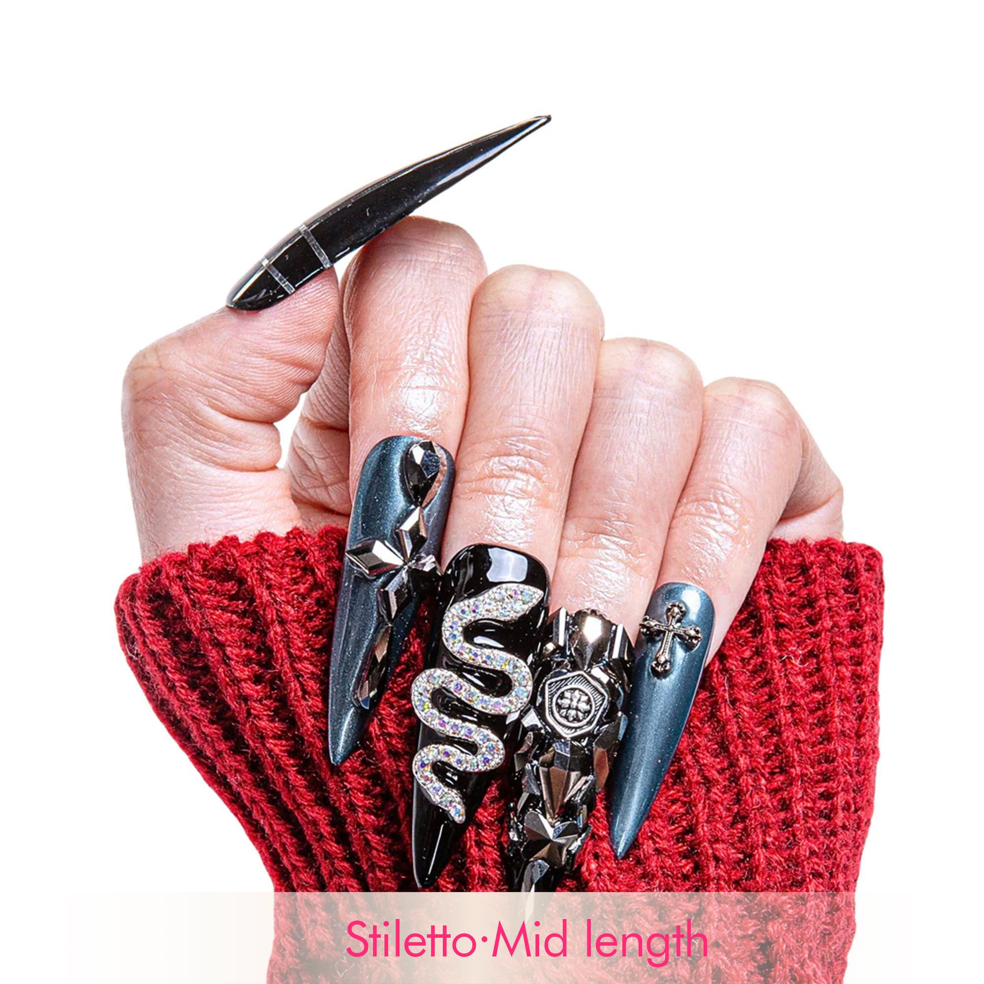 Locomotive Girl Black Handmade Nails H51