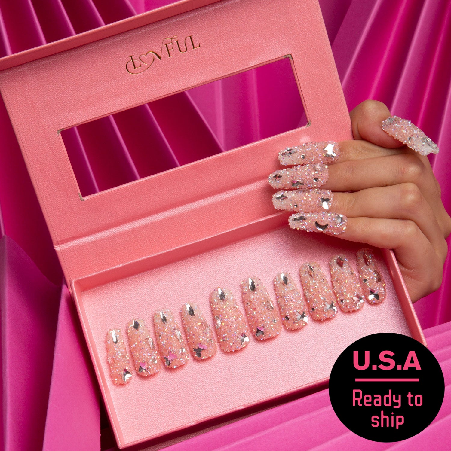 Berry Shake Pink Handmade Coffin Nails H56 RTS