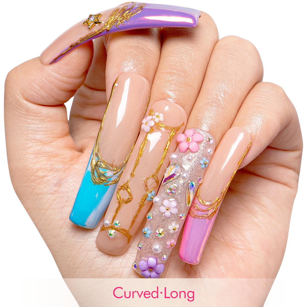 Gemini in Full Bloom Handmade Nails H587