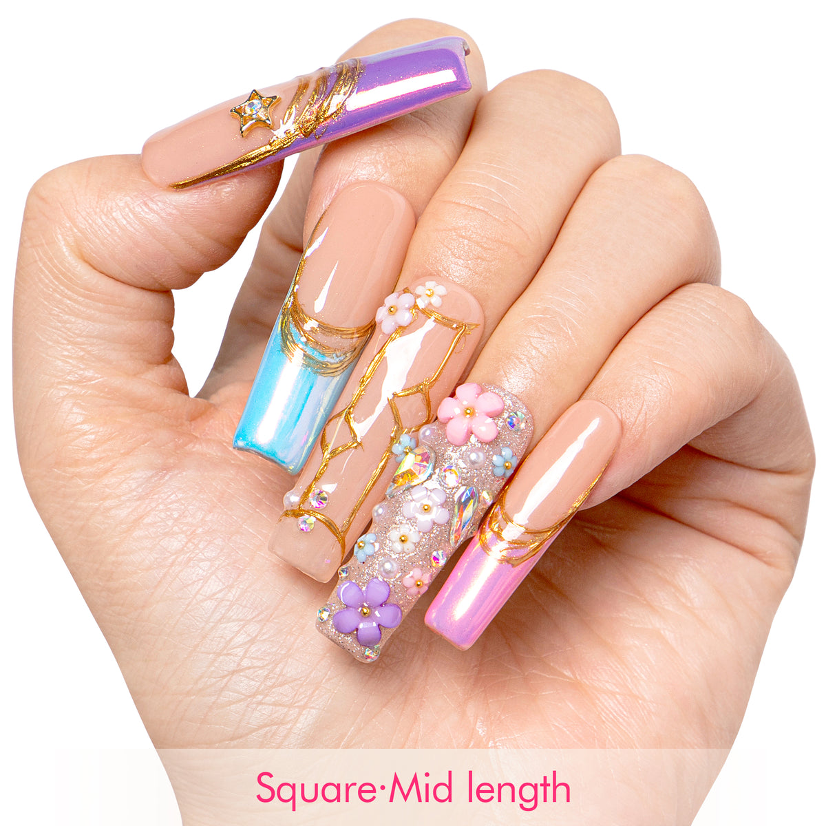 Gemini in Full Bloom Handmade Nails H587