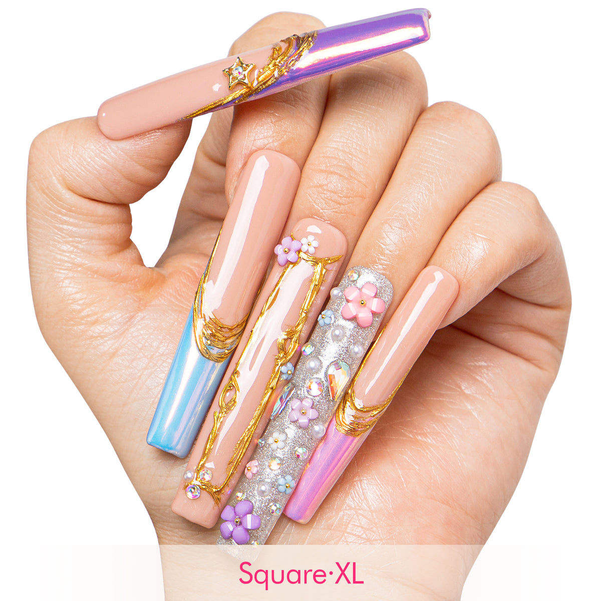 Gemini in Full Bloom Handmade Nails H587