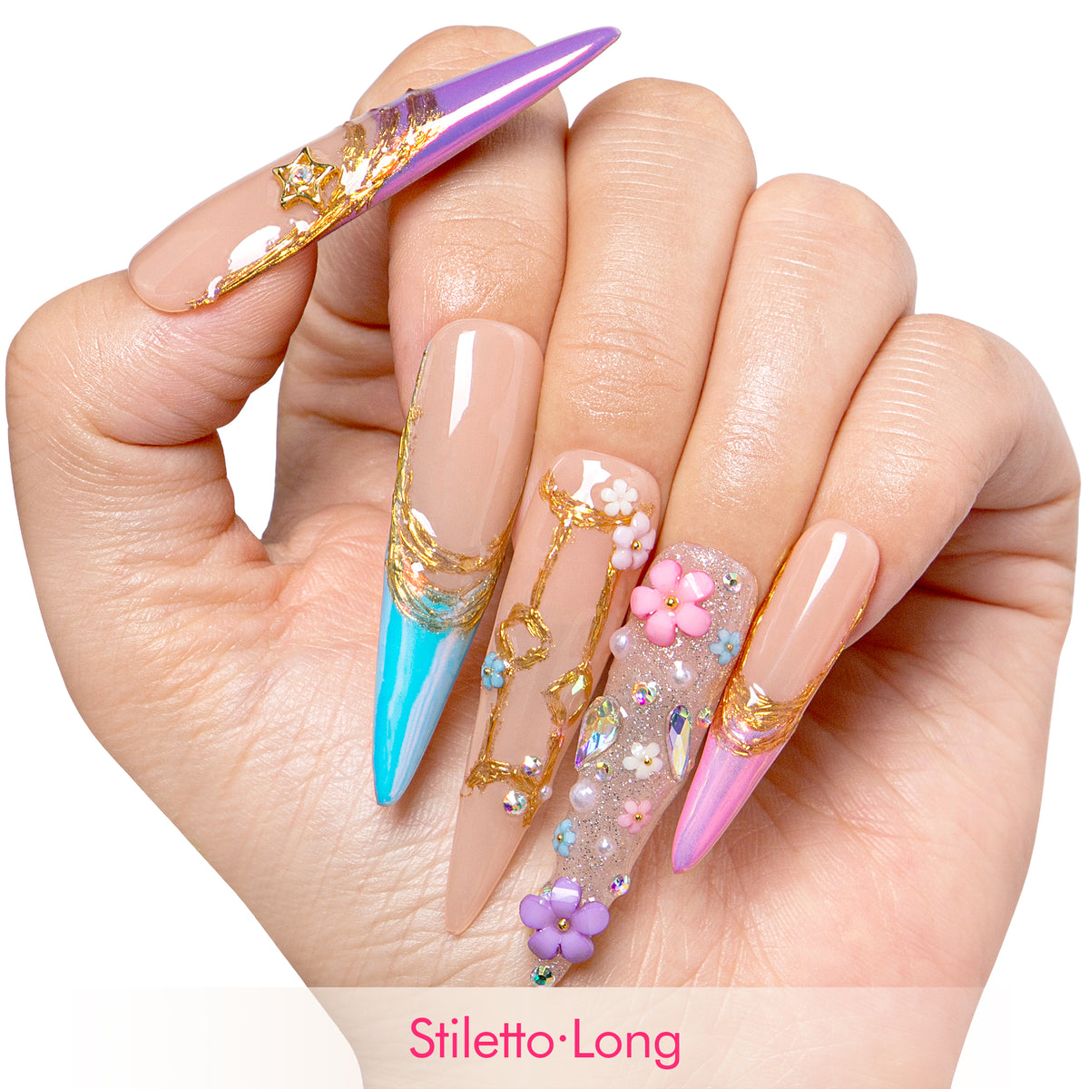 Gemini in Full Bloom Handmade Nails H587