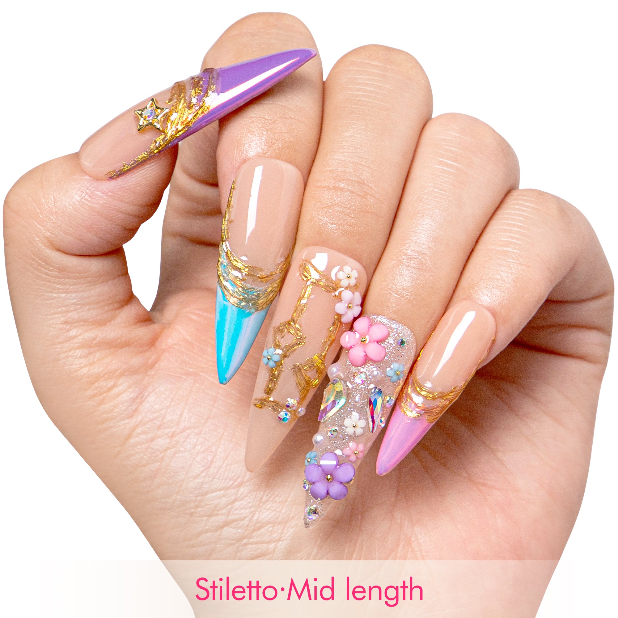 Gemini in Full Bloom Handmade Nails H587