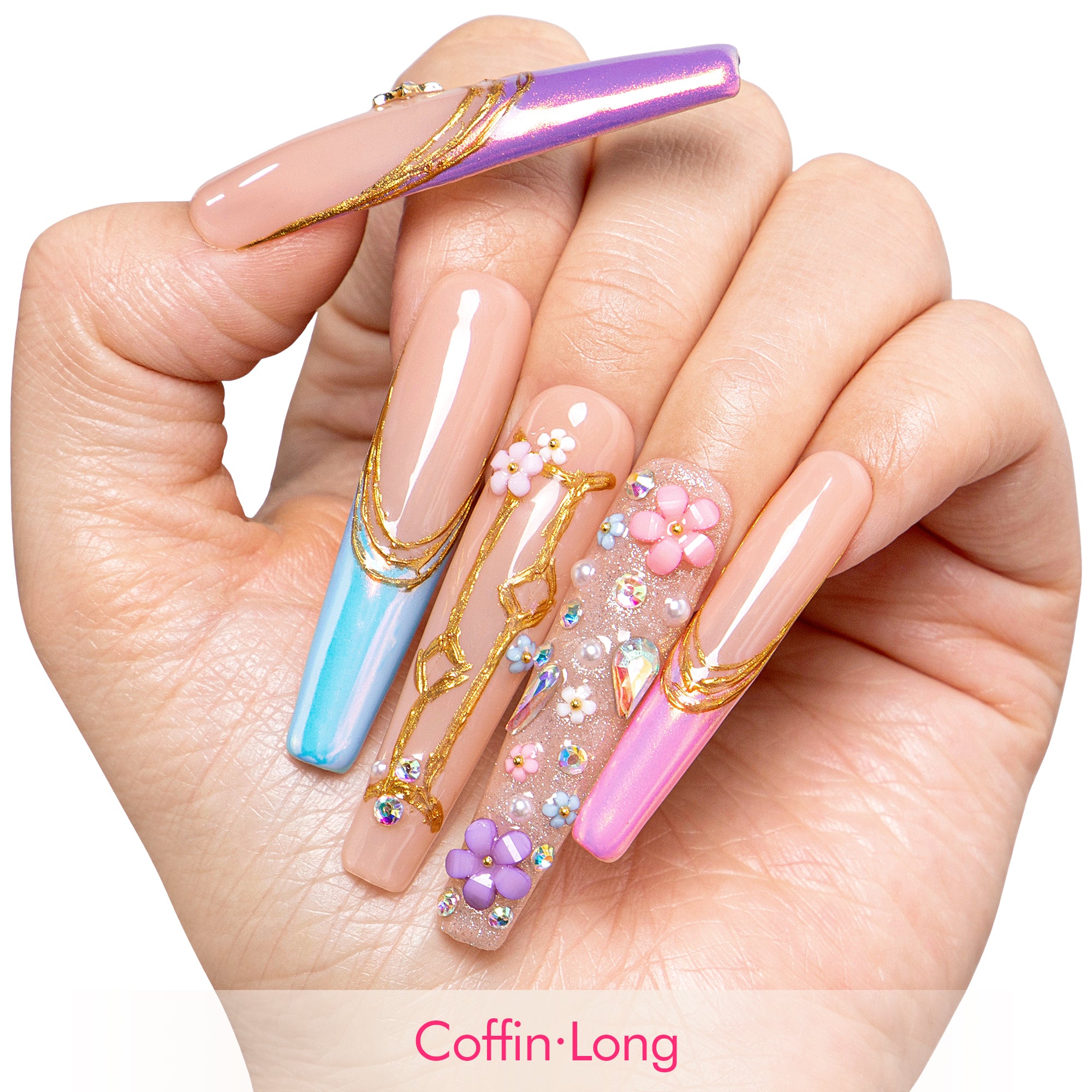 Gemini in Full Bloom Handmade Nails H587