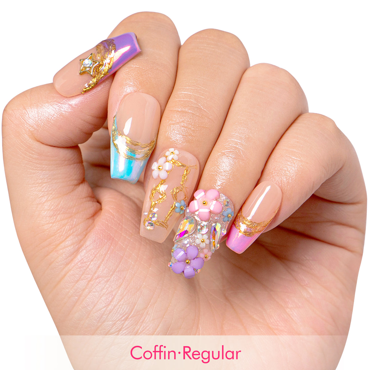 Gemini in Full Bloom Handmade Nails H587