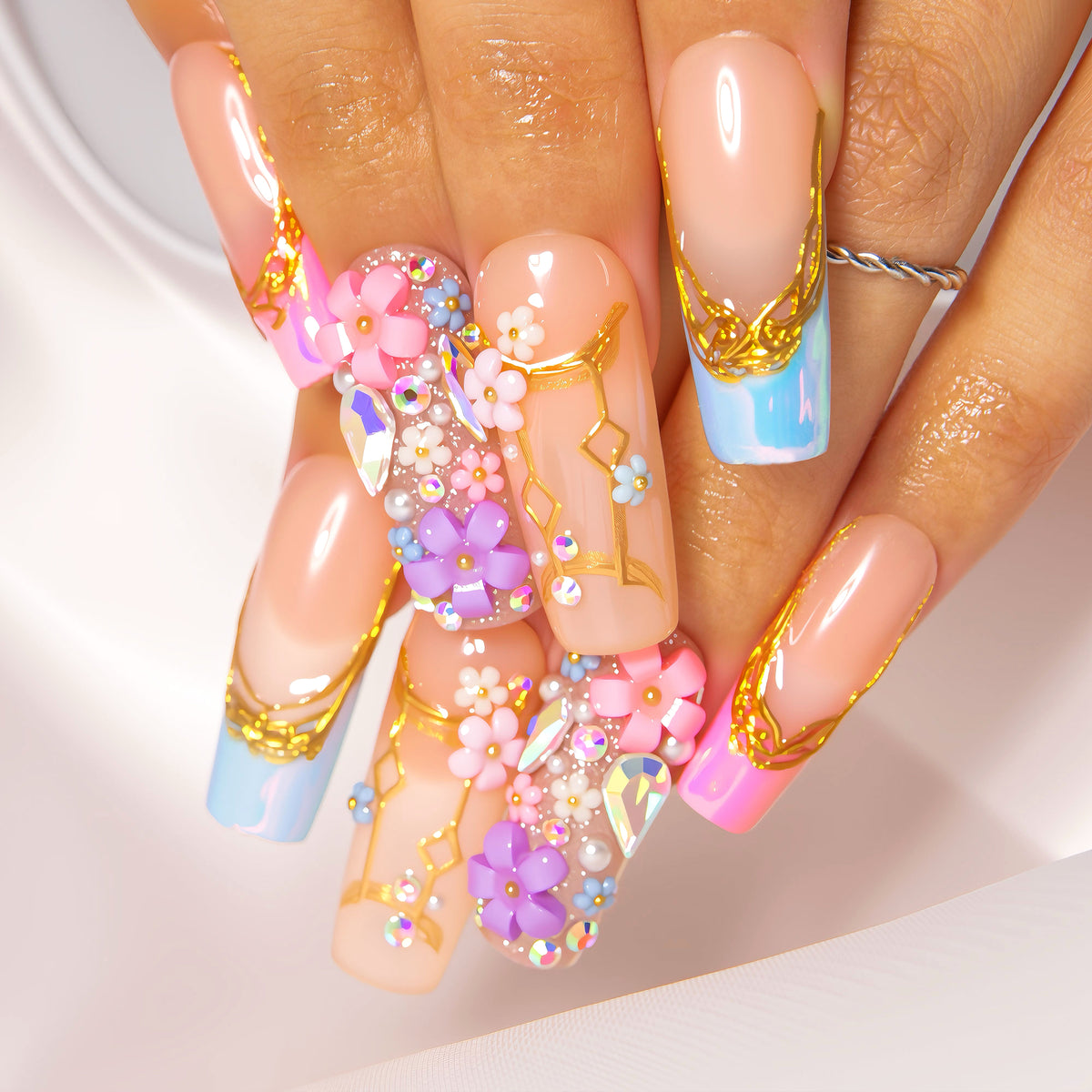 Gemini in Full Bloom Handmade Nails H587