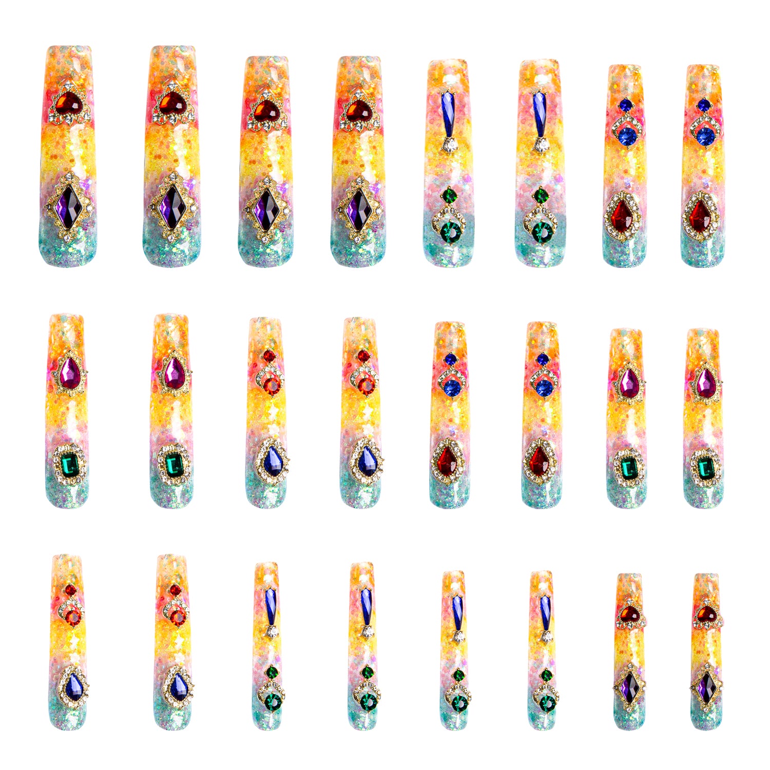 Coral Dream Rhinestone Press-On Nails