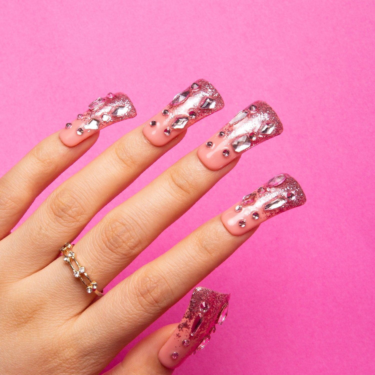 Pink Glitter Handmade Duck Nails H60 RTS