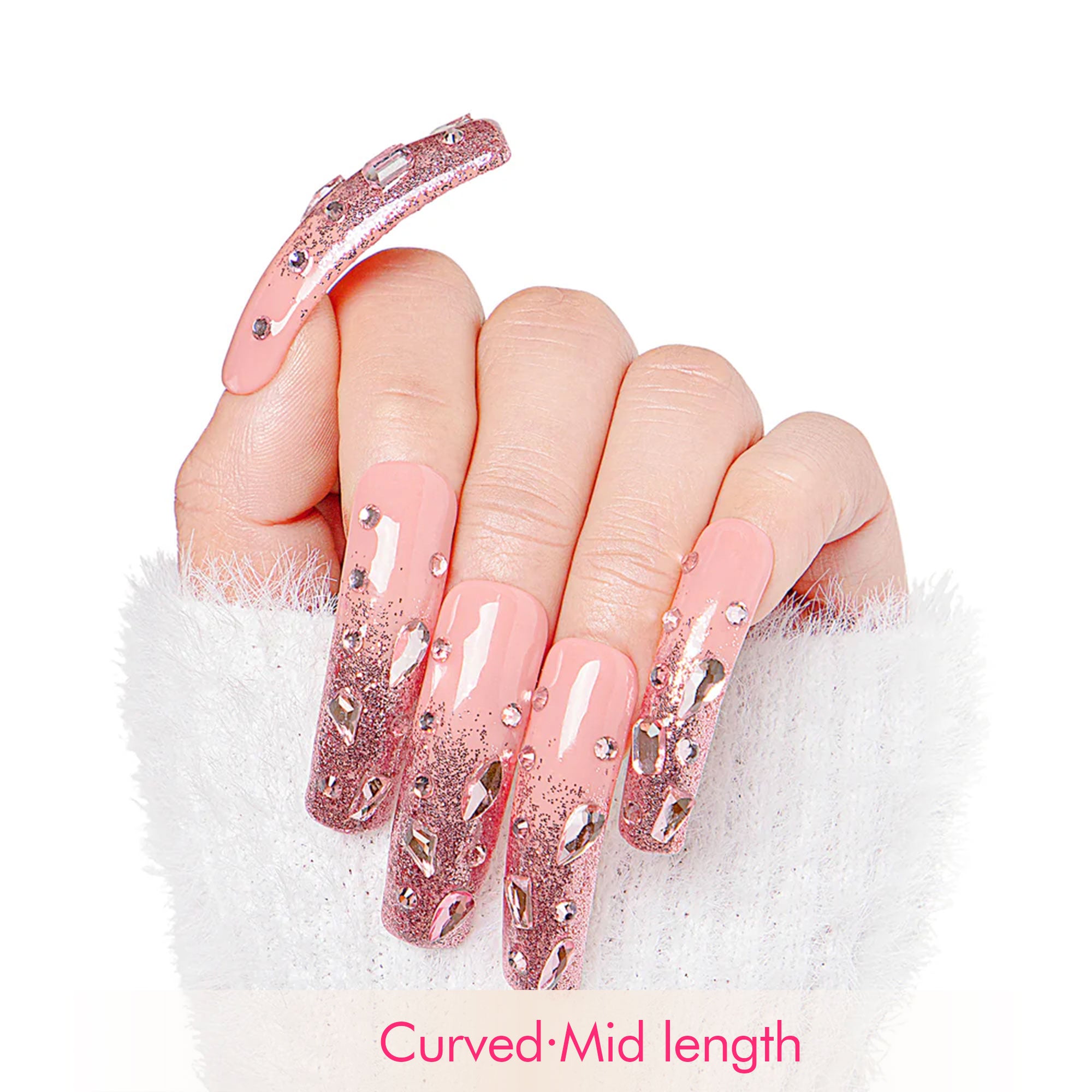 Pink Glitter Handmade Nails H60